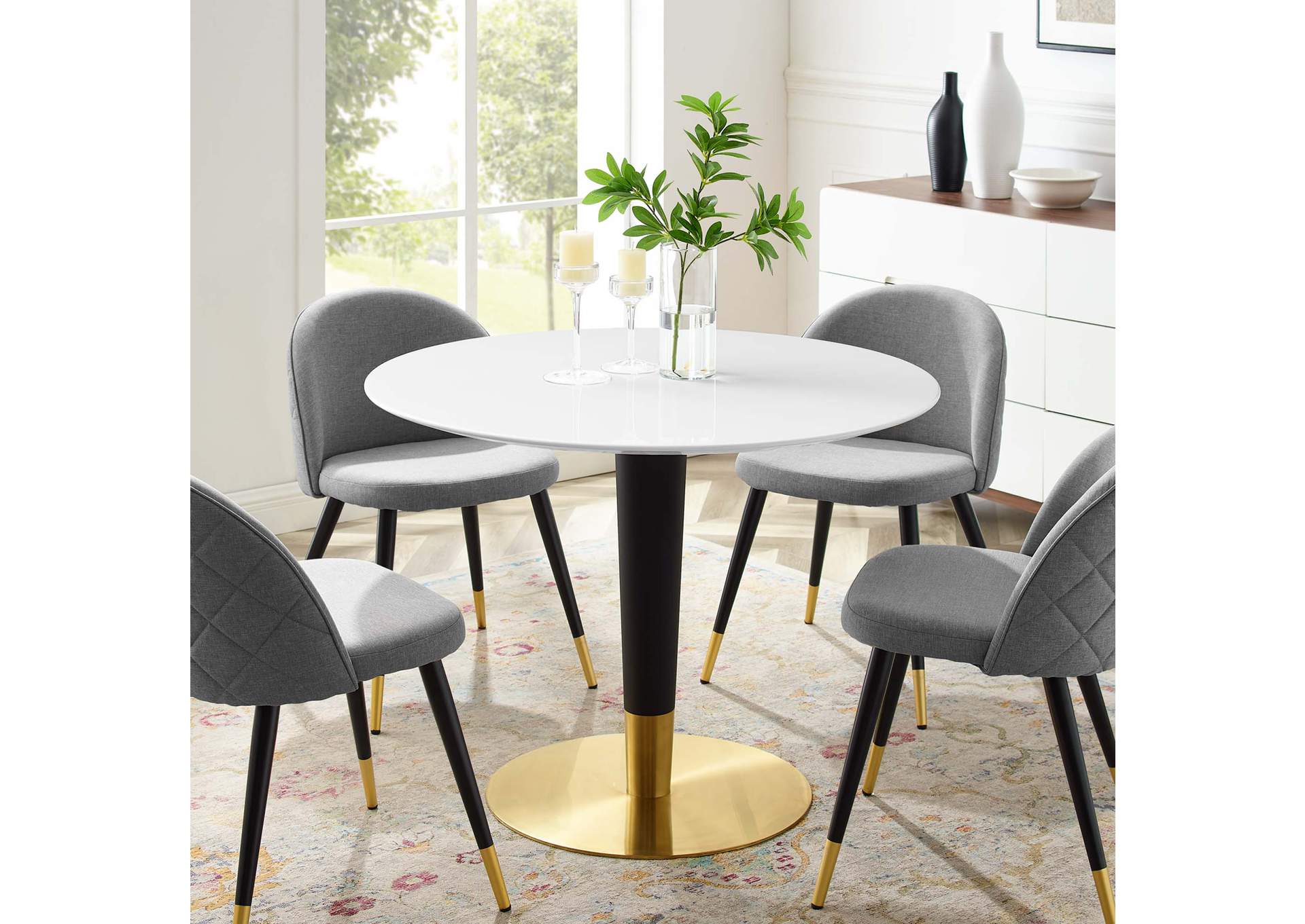 Gold White Zinque 40" Dining Table,Modway