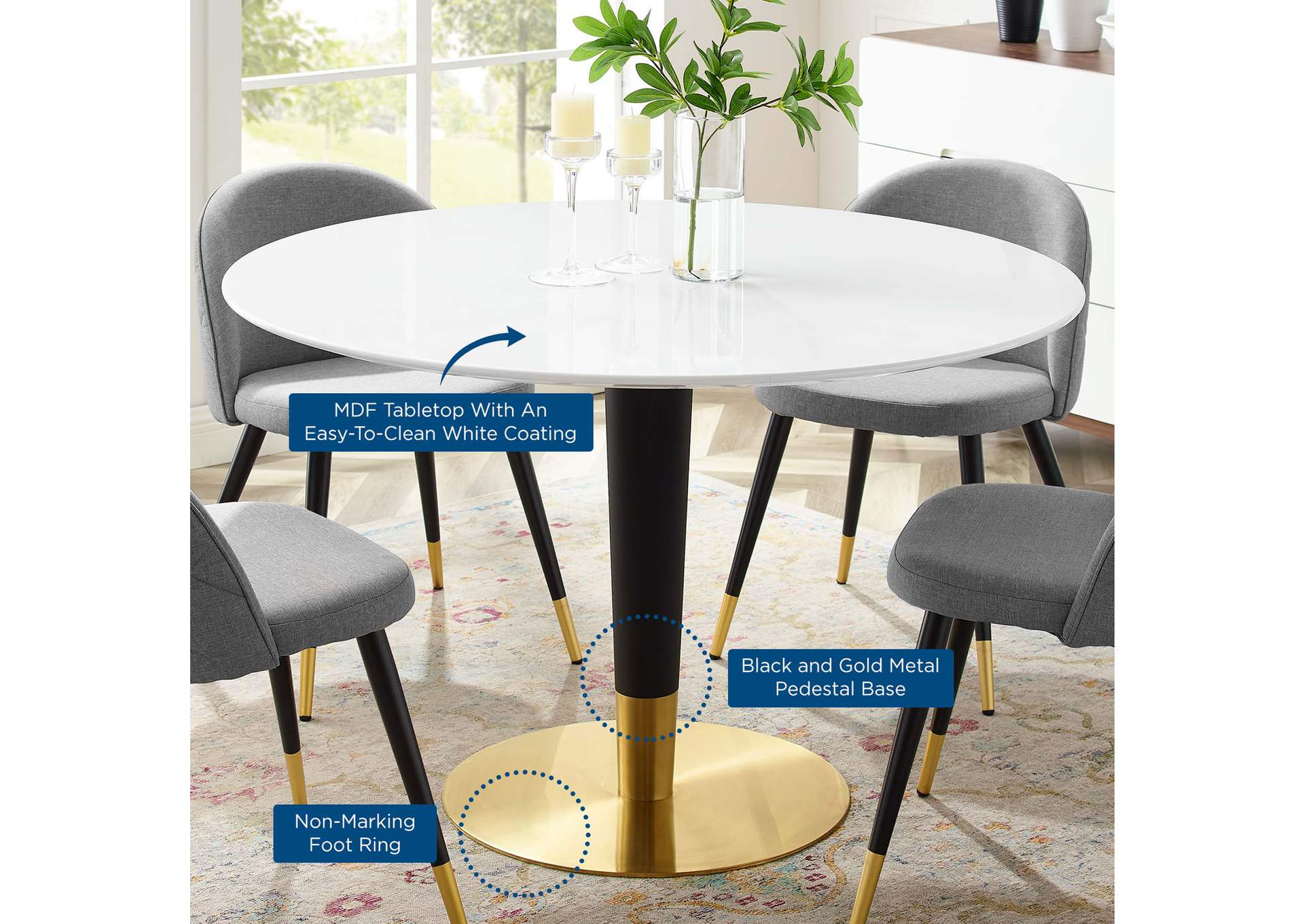 Gold White Zinque 47" Dining Table,Modway