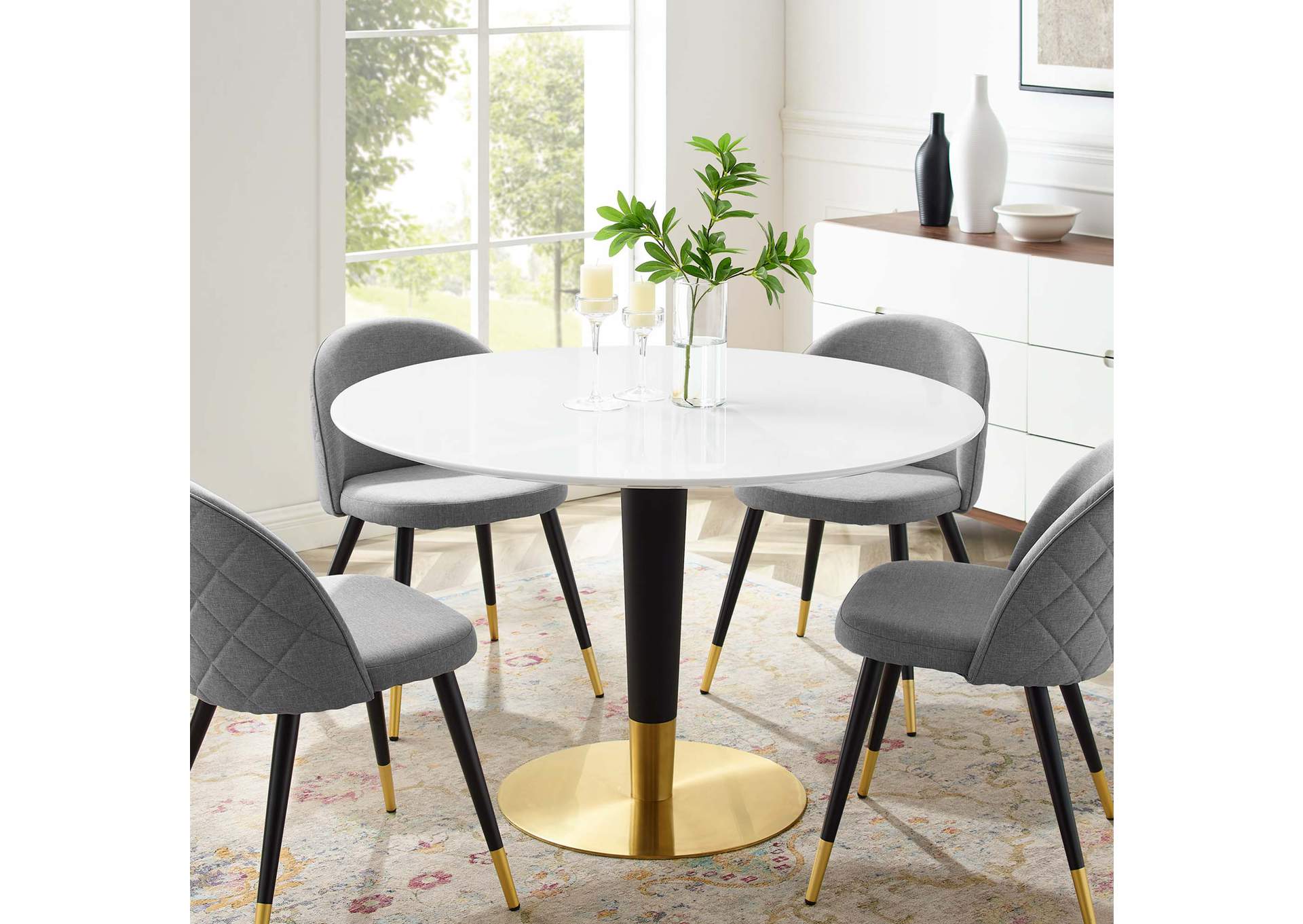 Gold White Zinque 47" Dining Table,Modway
