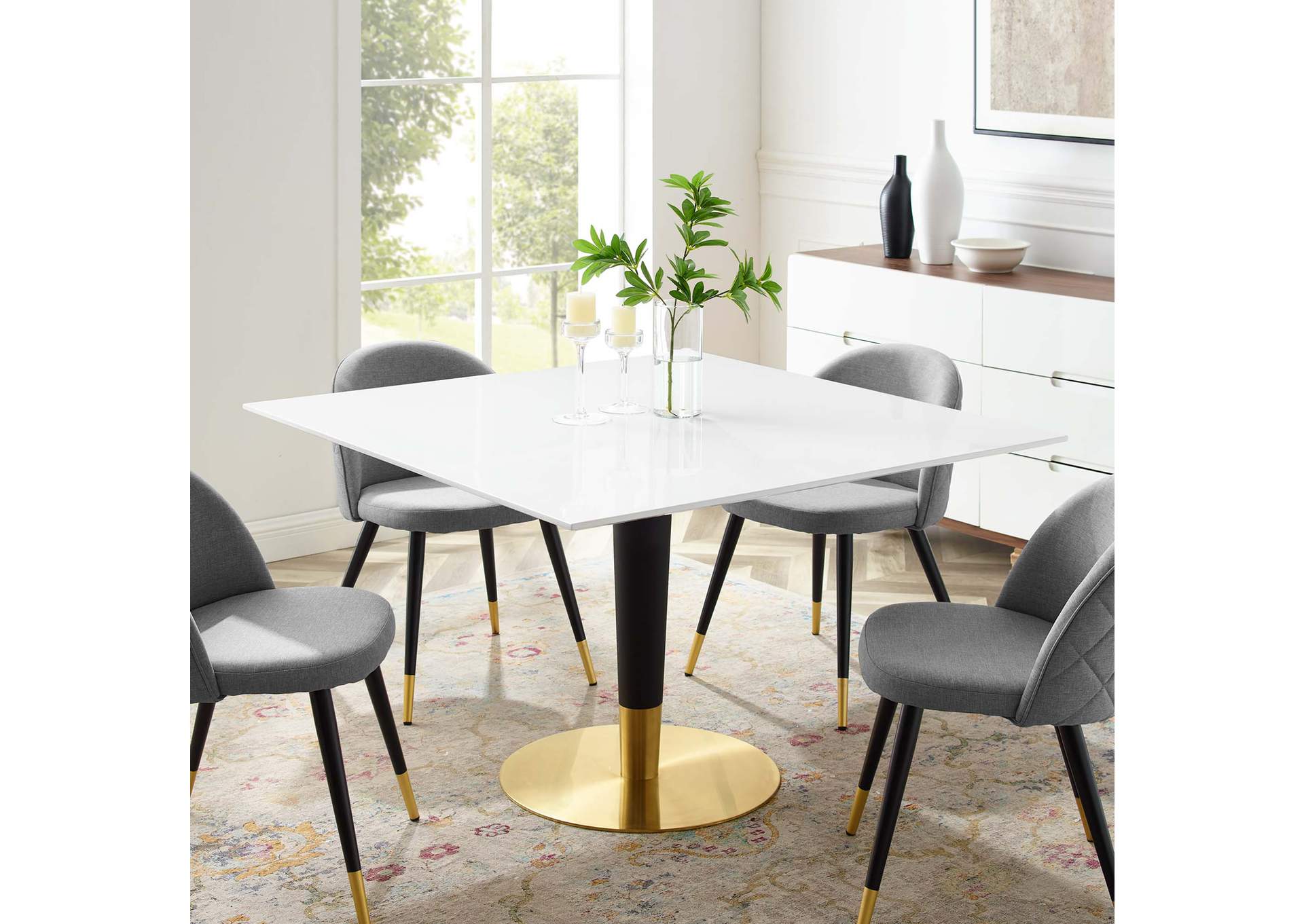 Gold White Zinque 47" Square Dining Table,Modway