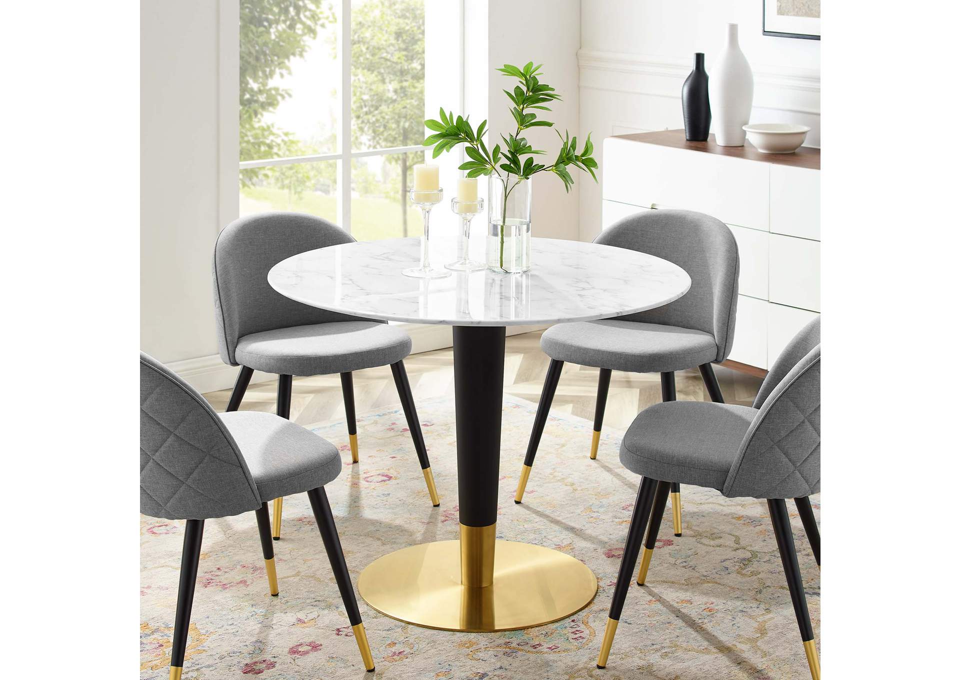 Gold White Zinque 40" Artificial Marble Dining Table,Modway