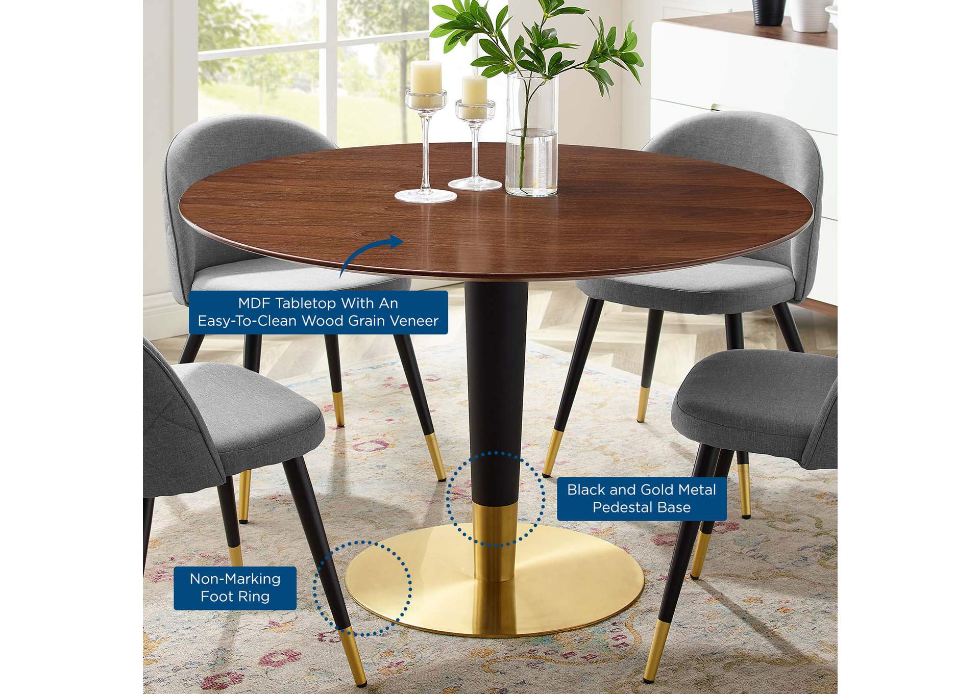 Gold Walnut Zinque 47" Dining Table,Modway