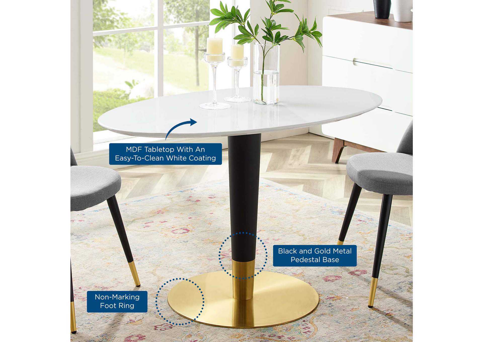 Gold White Zinque 48" Oval Dining Table,Modway