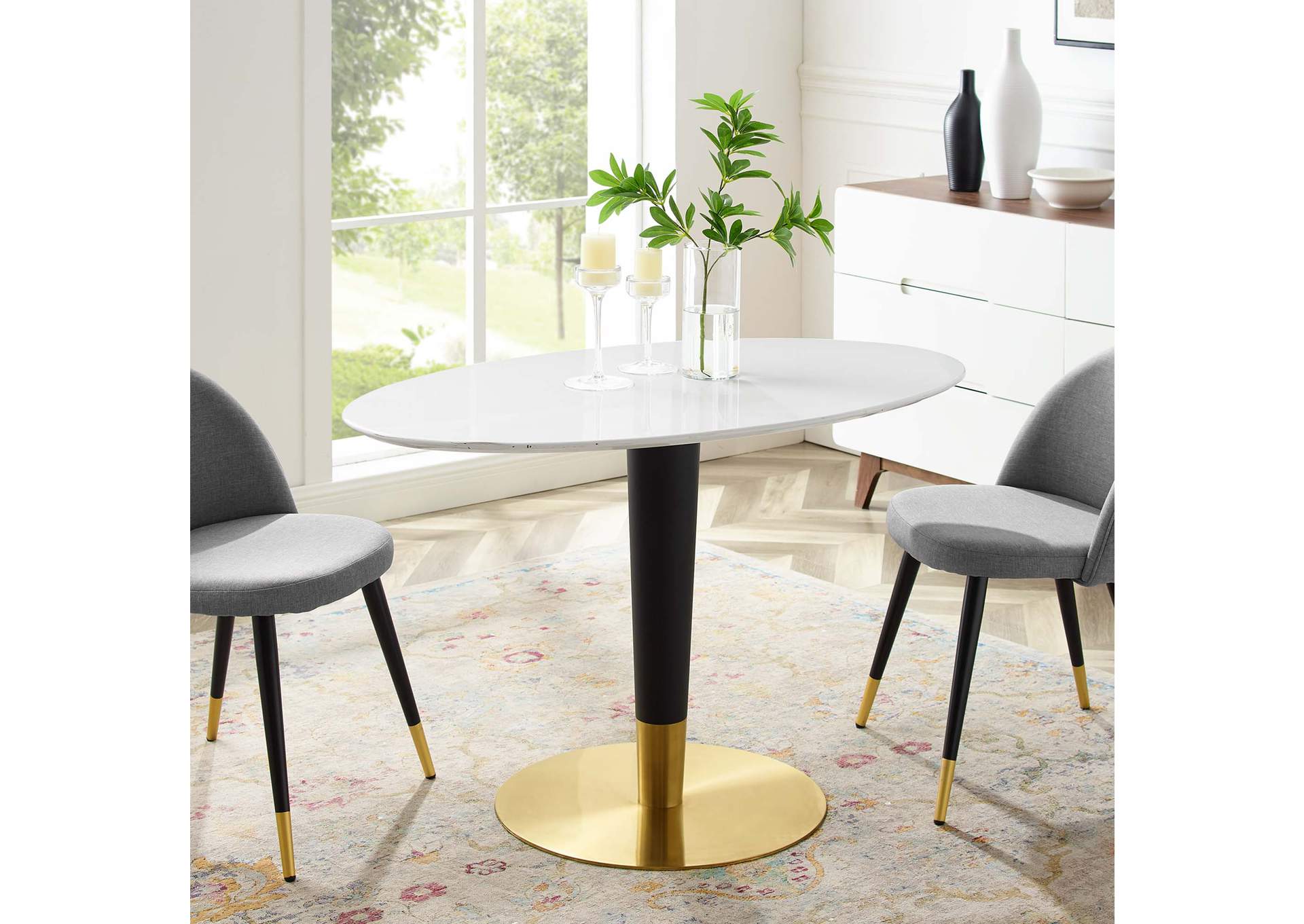 Gold White Zinque 48" Oval Dining Table,Modway