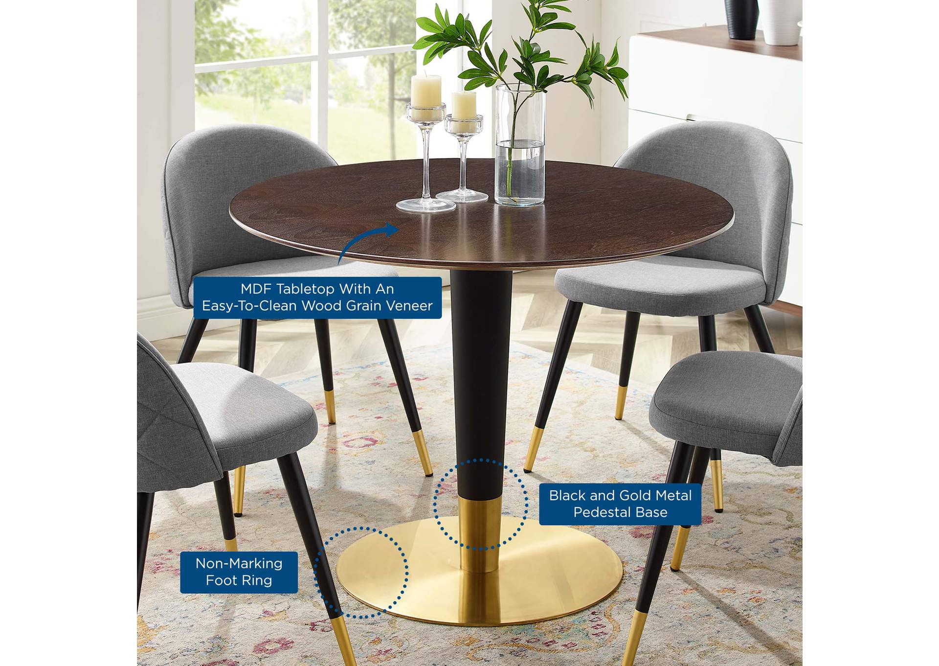 Gold Cherry Walnut Zinque 40" Dining Table,Modway