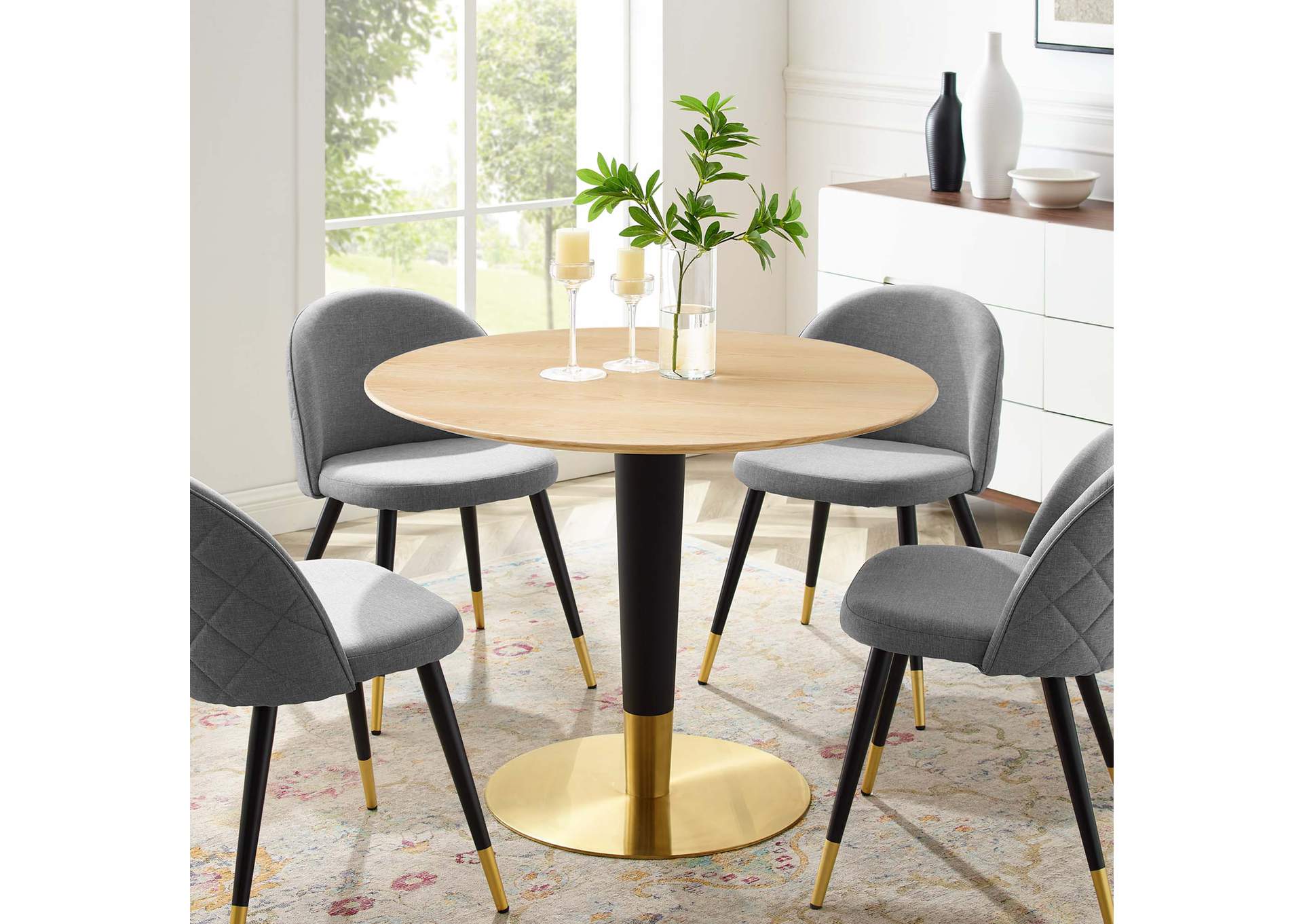 Gold Natural Zinque 40" Dining Table,Modway