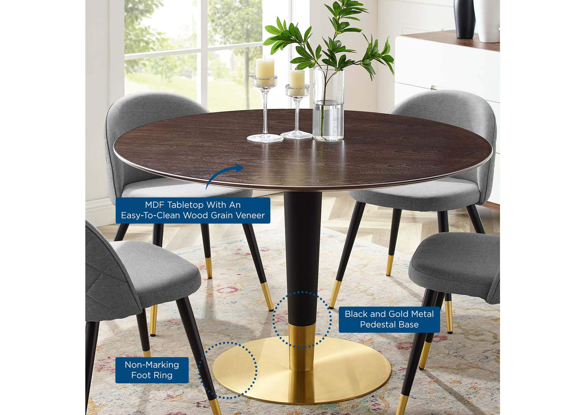 Gold Cherry Walnut Zinque 47" Dining Table,Modway