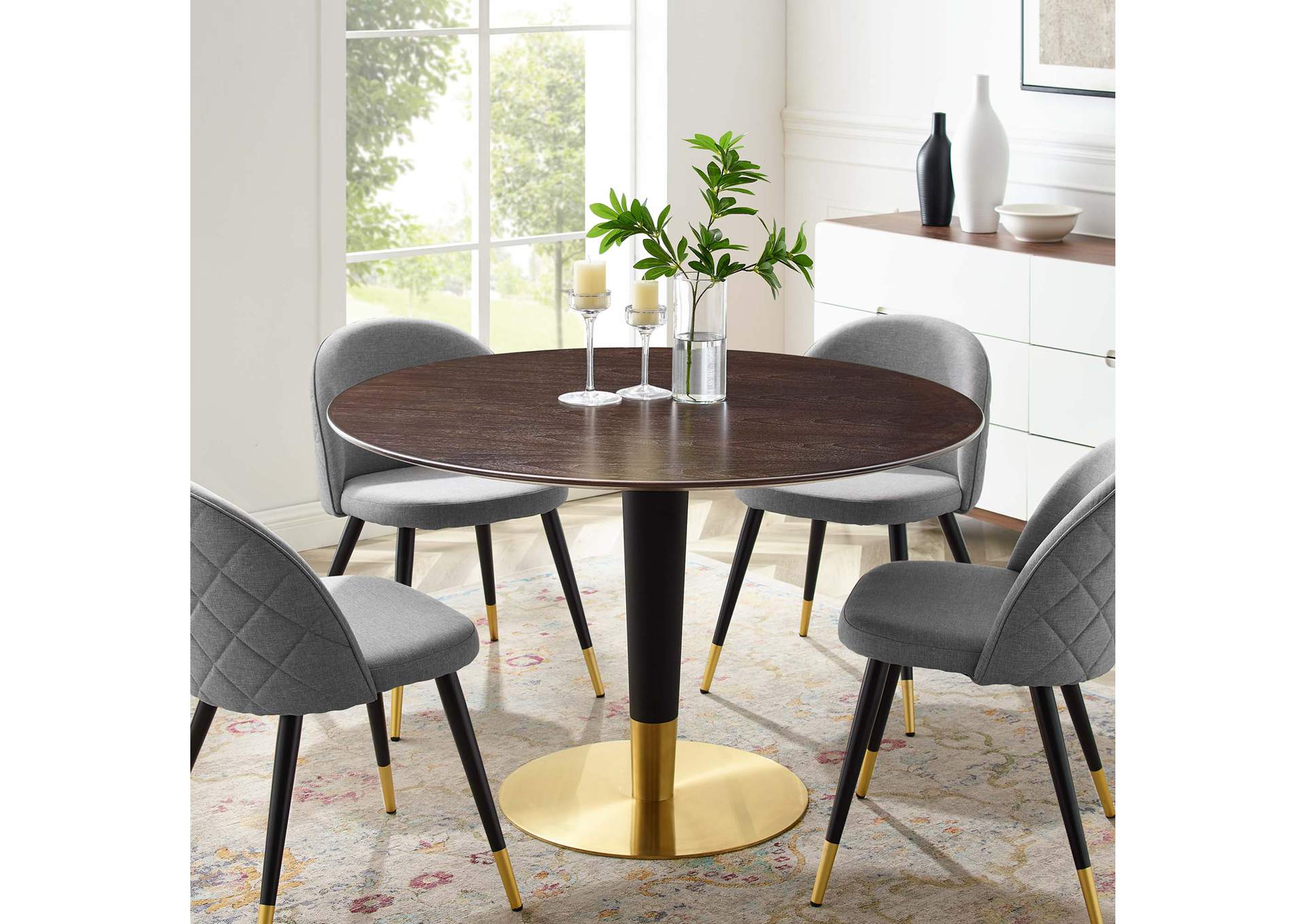 Gold Cherry Walnut Zinque 47" Dining Table,Modway
