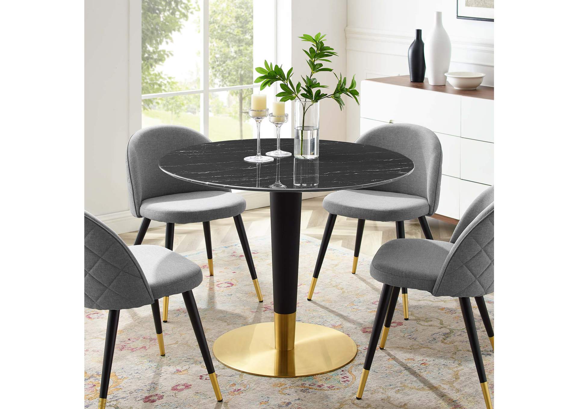 Gold Black Zinque 40" Artificial Marble Dining Table,Modway