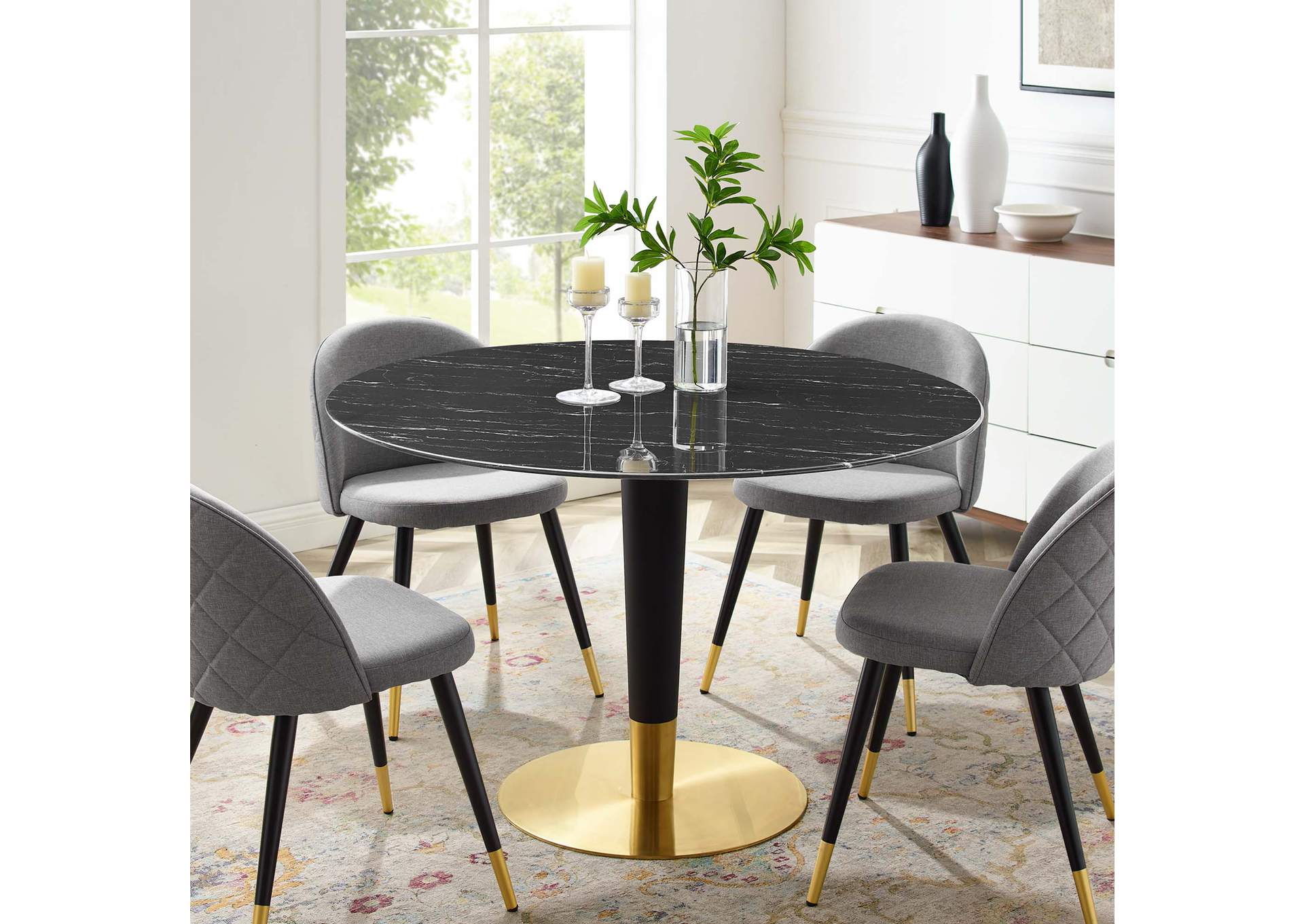 Gold Black Zinque 47" Artificial Marble Dining Table,Modway