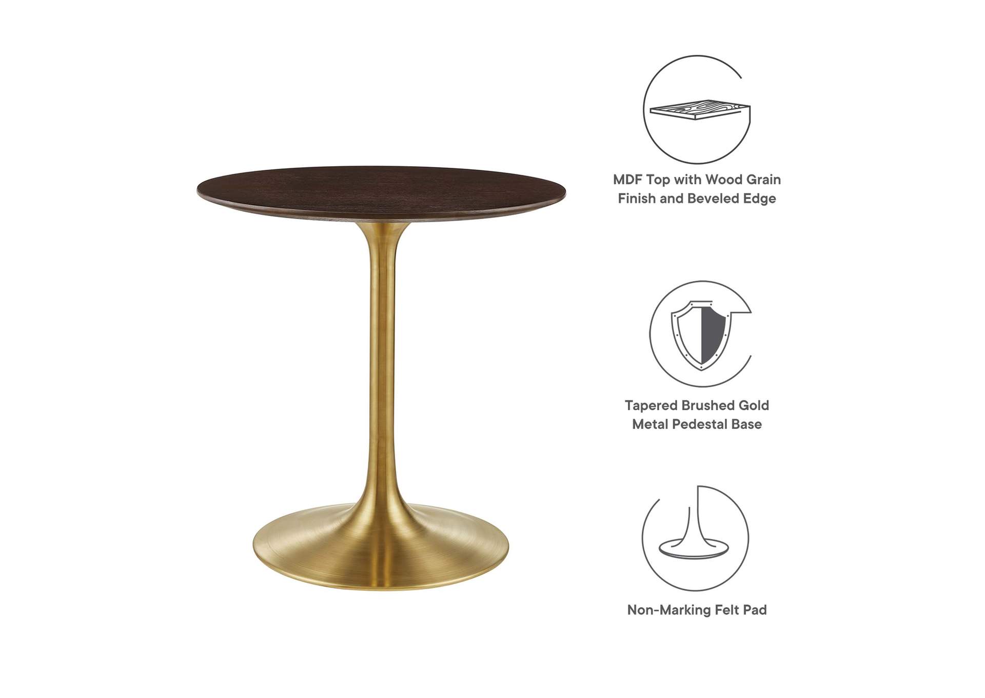 Gold Cherry Walnut Lippa 28" Wood Dining Table,Modway
