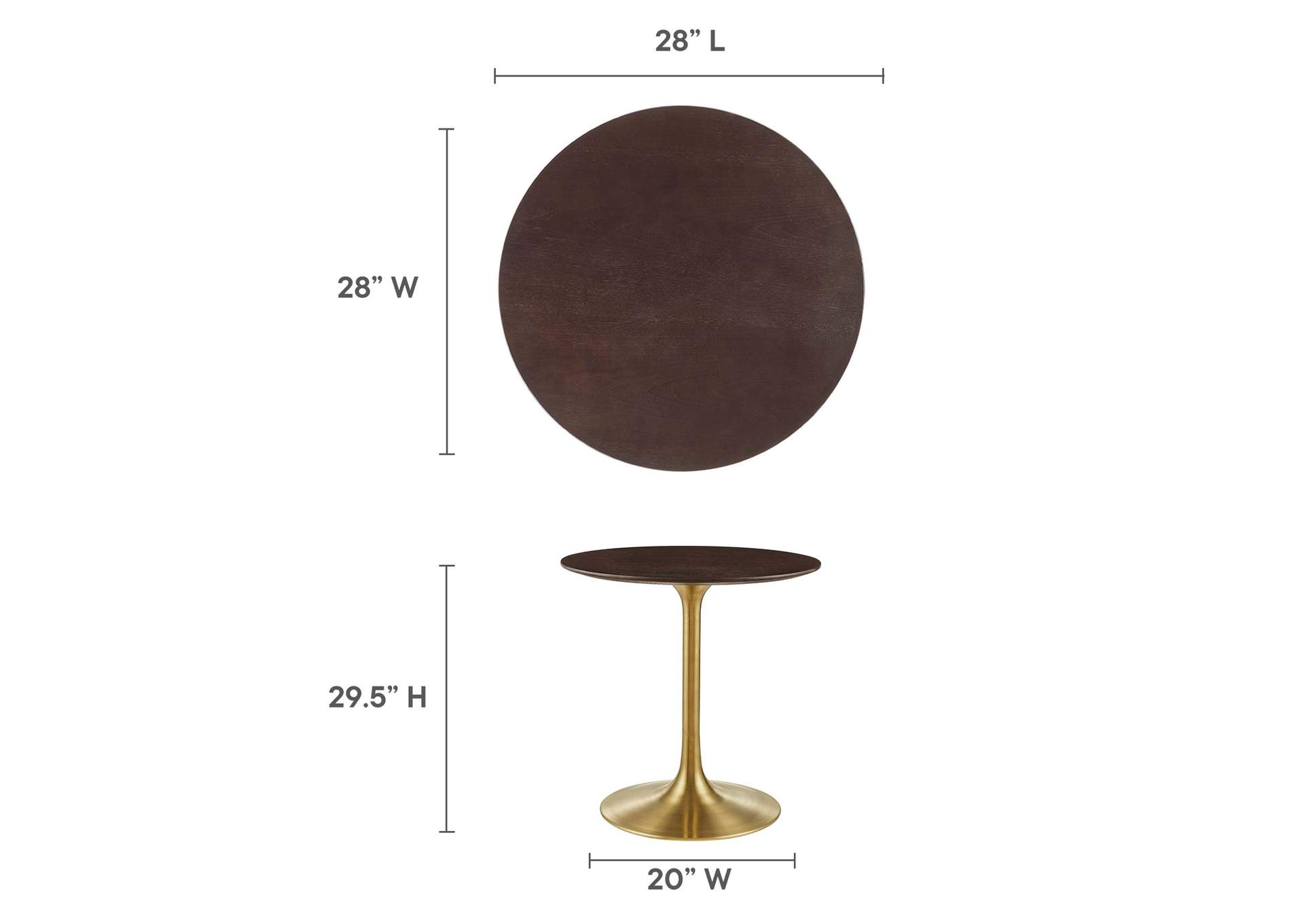 Gold Cherry Walnut Lippa 28" Wood Dining Table,Modway