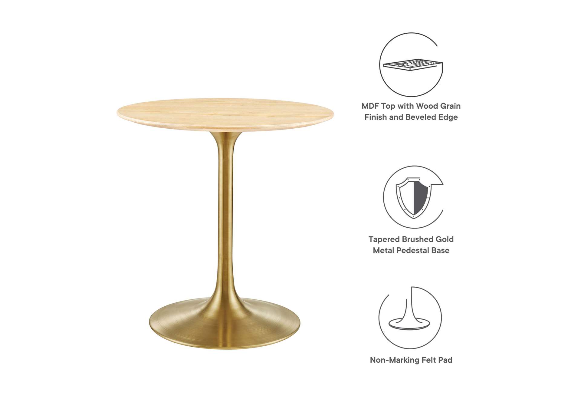 Gold Natural Lippa 28" Wood Dining Table,Modway
