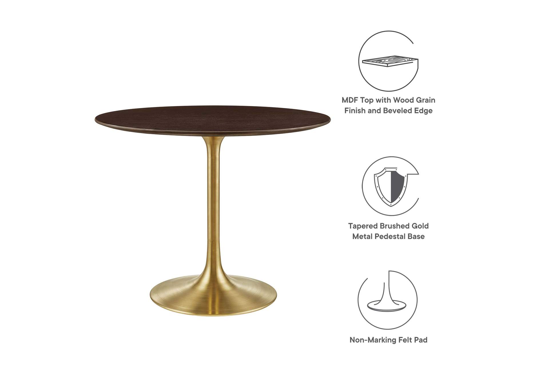 Gold Cherry Walnut Lippa 36" Wood Dining Table,Modway