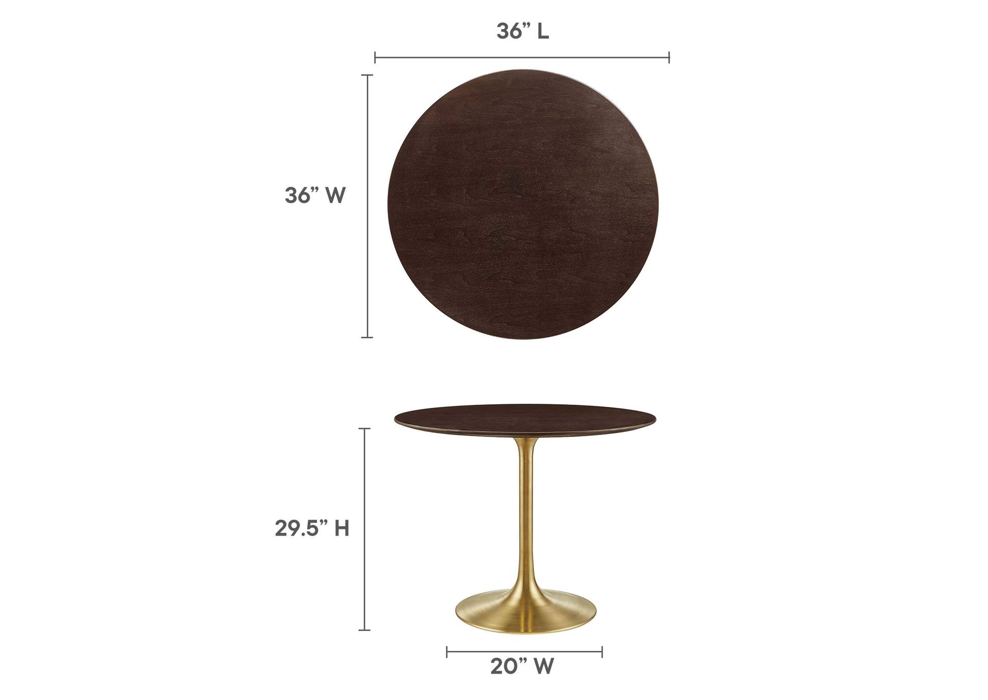 Gold Cherry Walnut Lippa 36" Wood Dining Table,Modway