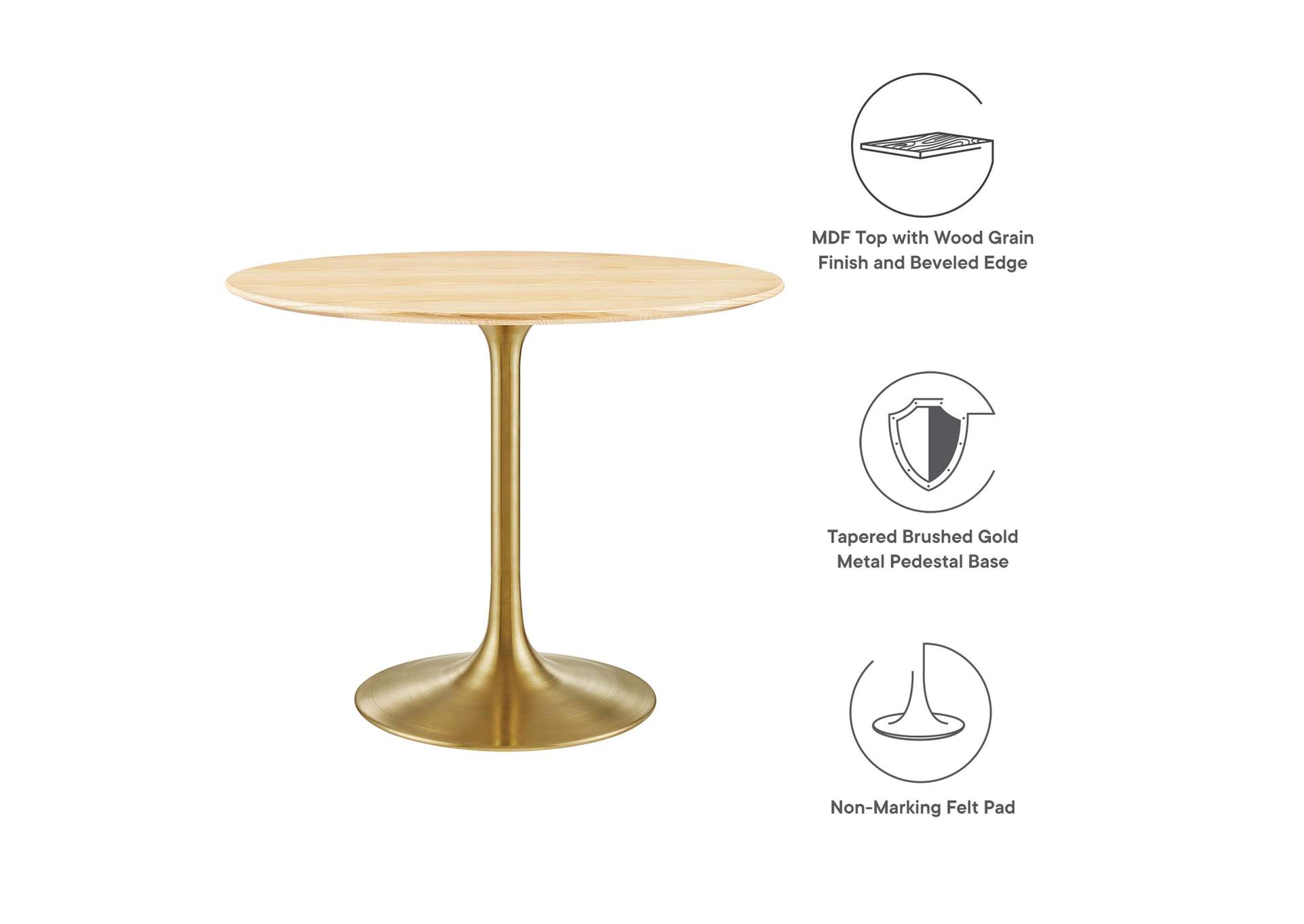 Gold Natural Lippa 36" Wood Dining Table,Modway