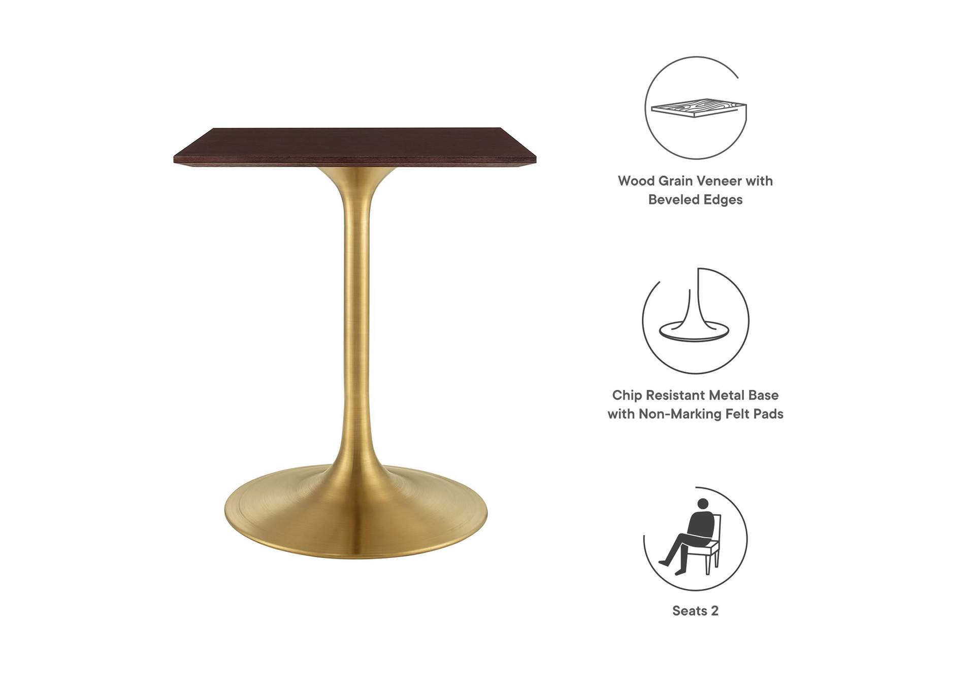 Gold Cherry Walnut Lippa 24" Square Wood Dining Table,Modway