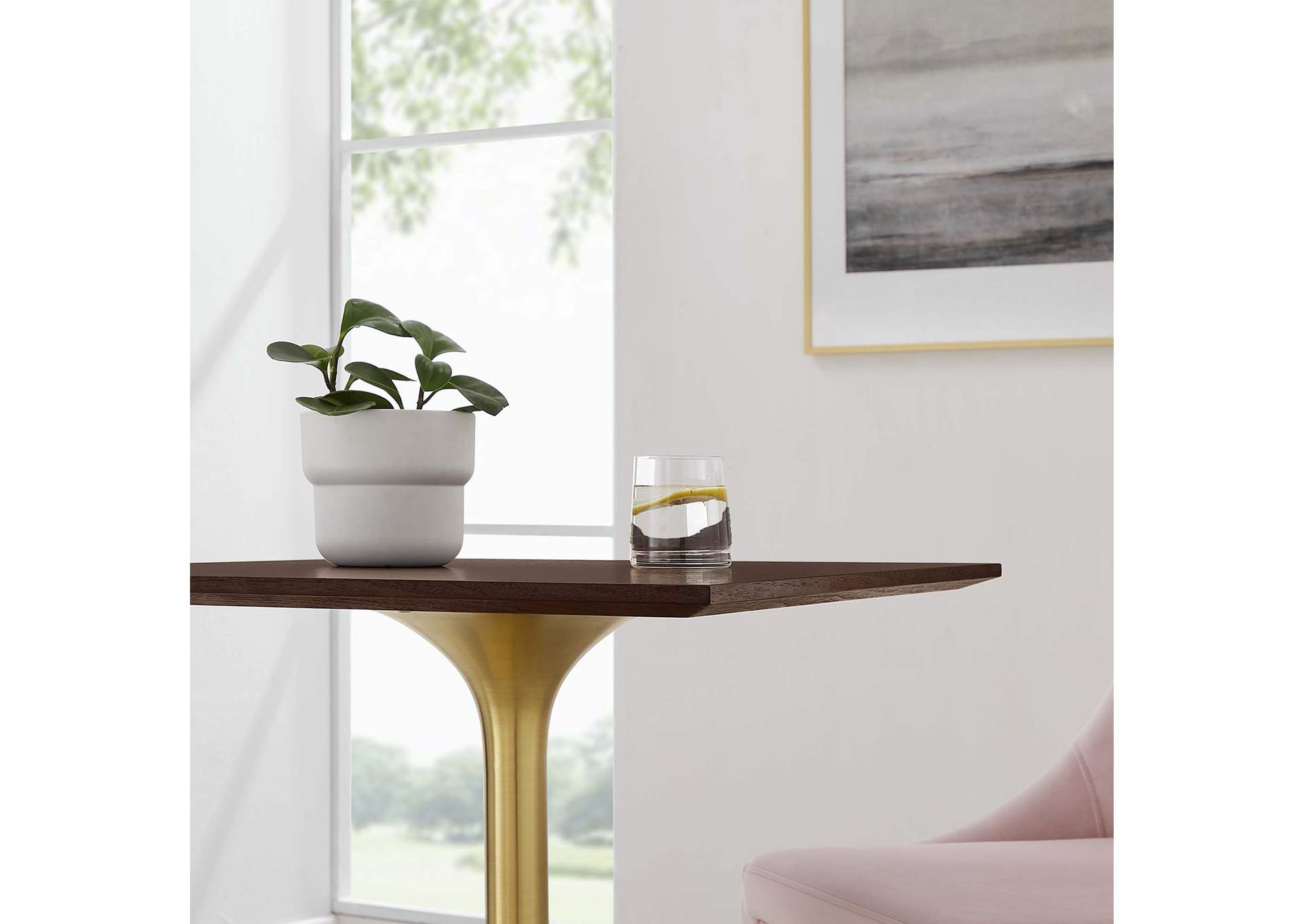 Gold Cherry Walnut Lippa 24" Square Wood Dining Table,Modway