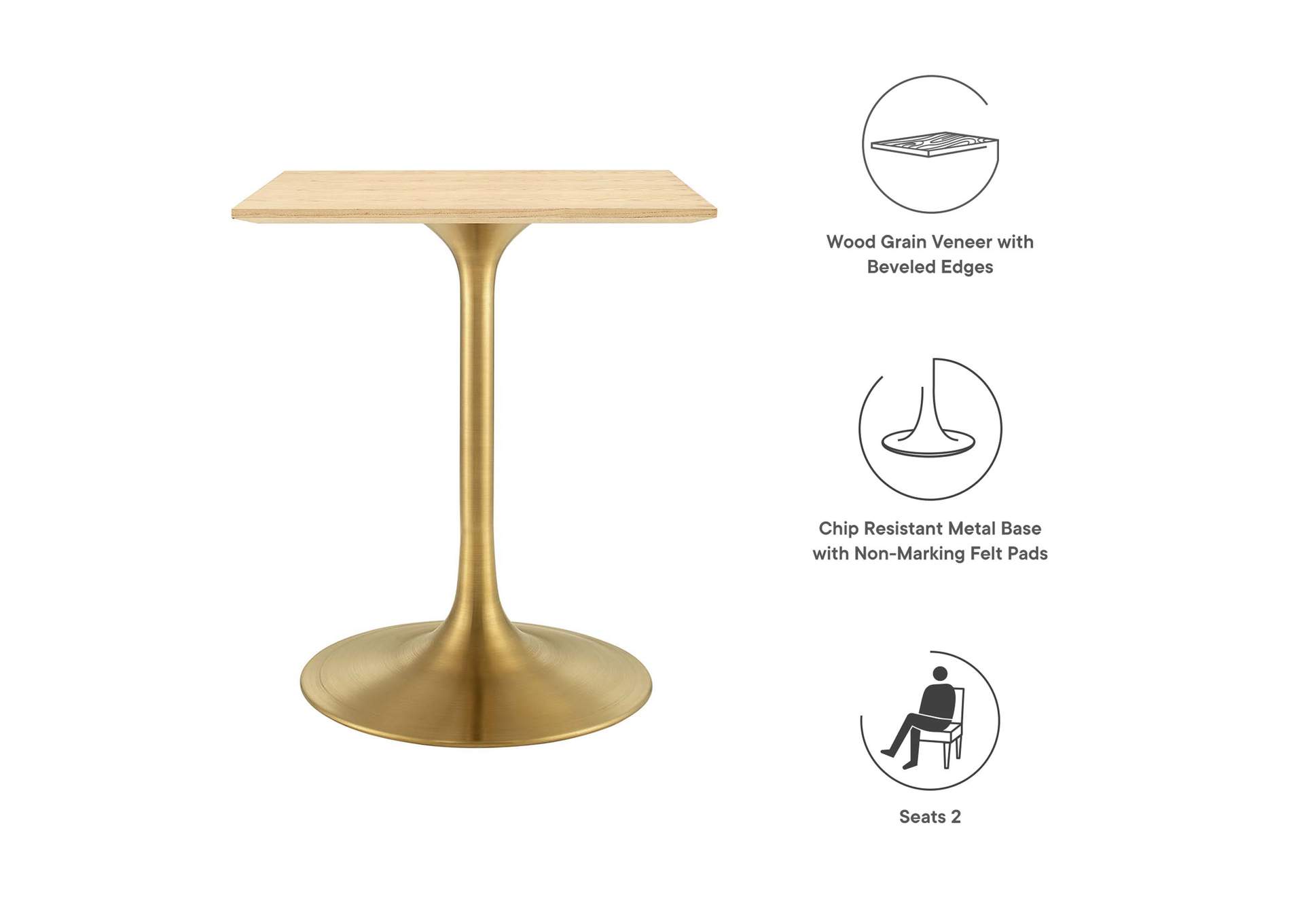 Gold Natural Lippa 24" Square Wood Dining Table,Modway