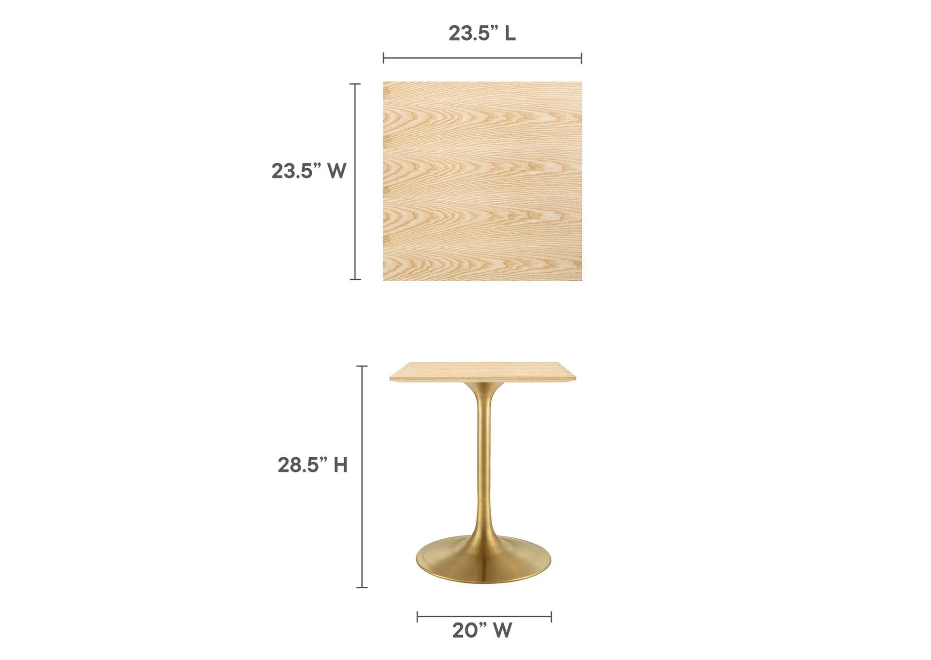 Gold Natural Lippa 24" Square Wood Dining Table,Modway