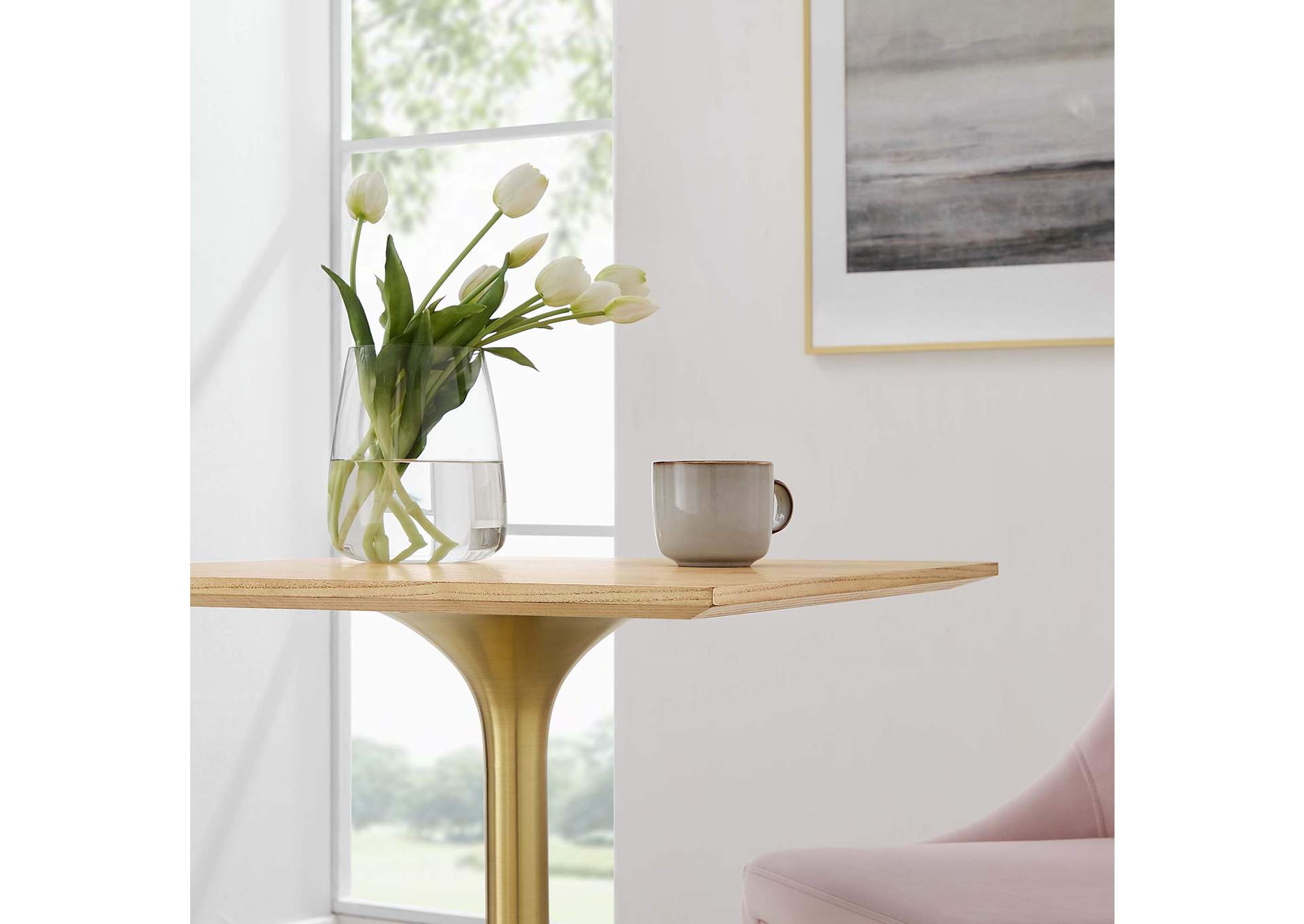Gold Natural Lippa 24" Square Wood Dining Table,Modway