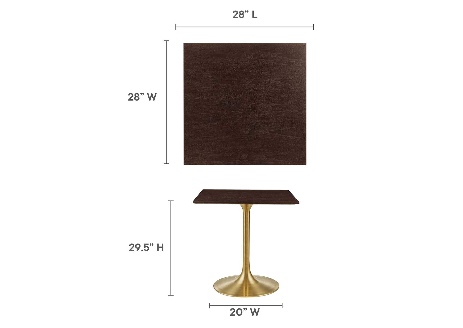 Gold Cherry Walnut Lippa 28" Square Wood Dining Table,Modway