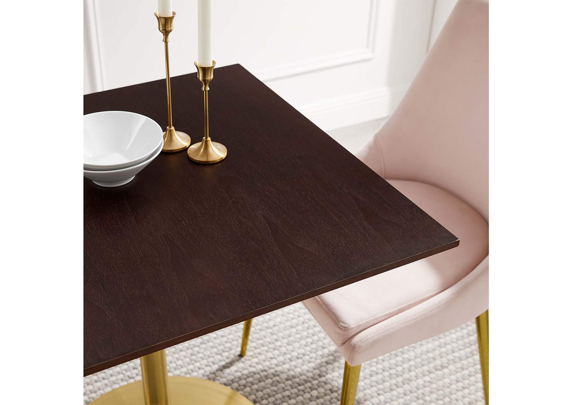 Gold Cherry Walnut Lippa 28" Square Wood Dining Table,Modway