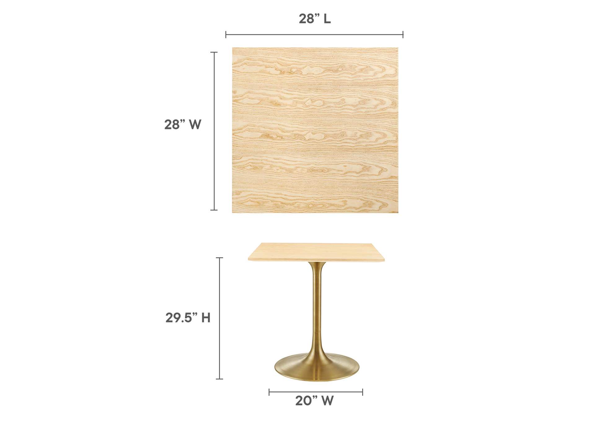 Gold Natural Lippa 28" Square Wood Dining Table,Modway