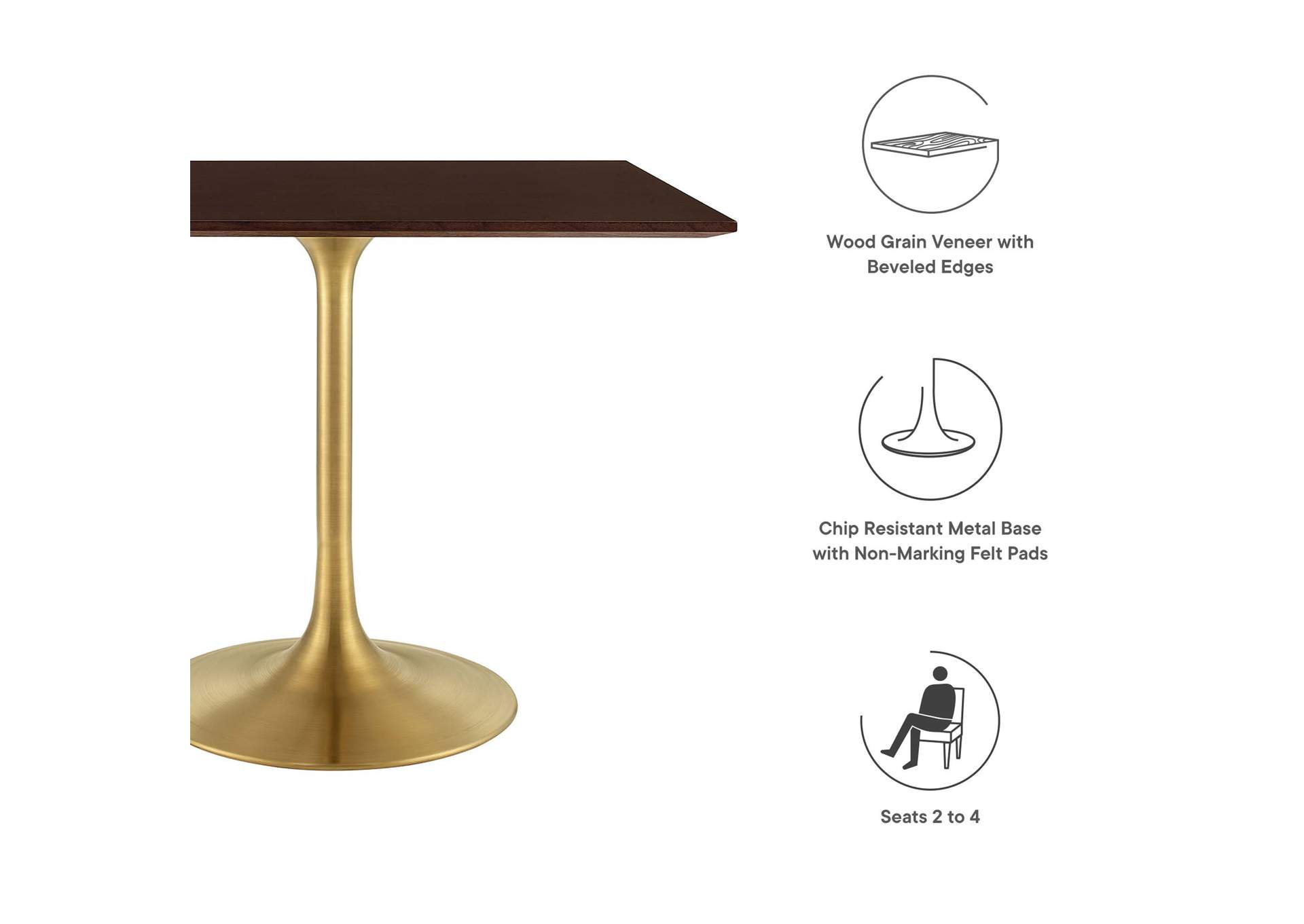 Gold Cherry Walnut Lippa 36" Square Wood Dining Table,Modway