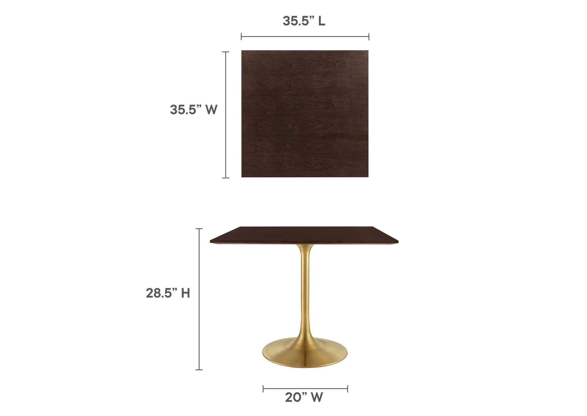 Gold Cherry Walnut Lippa 36" Square Wood Dining Table,Modway