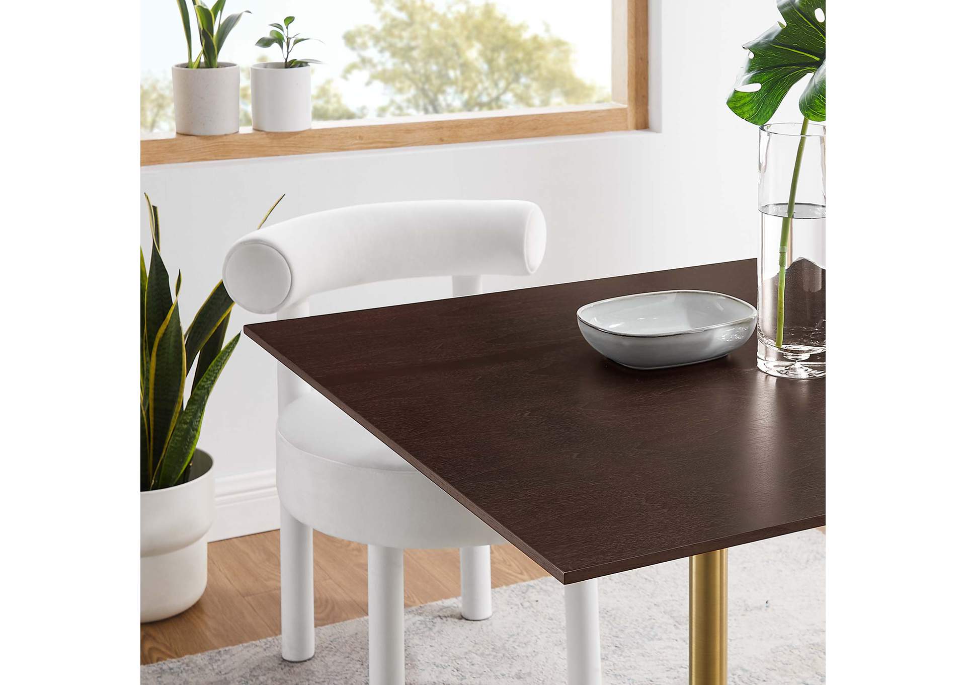 Gold Cherry Walnut Lippa 36" Square Wood Dining Table,Modway