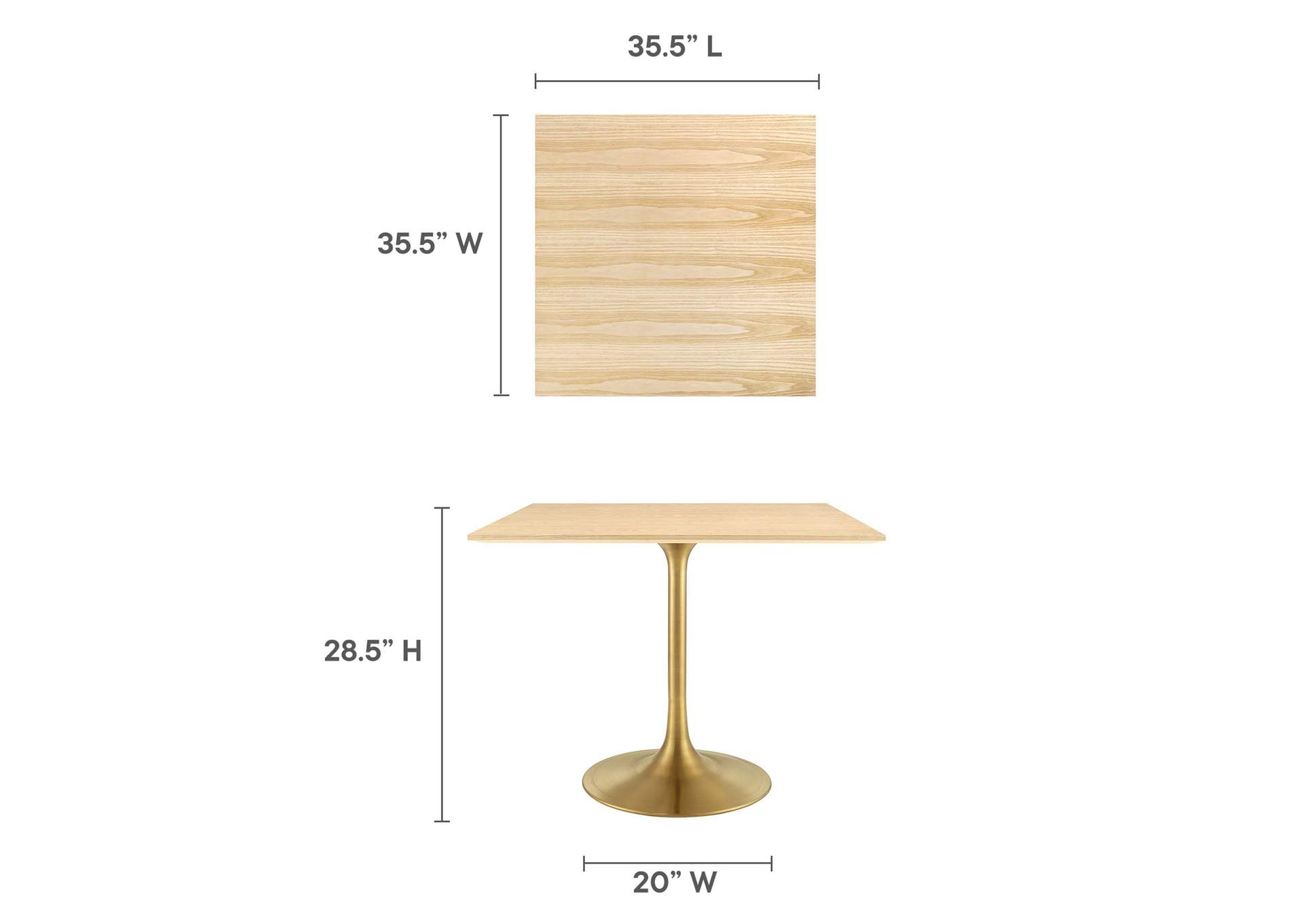 Gold Natural Lippa 36" Square Wood Dining Table,Modway
