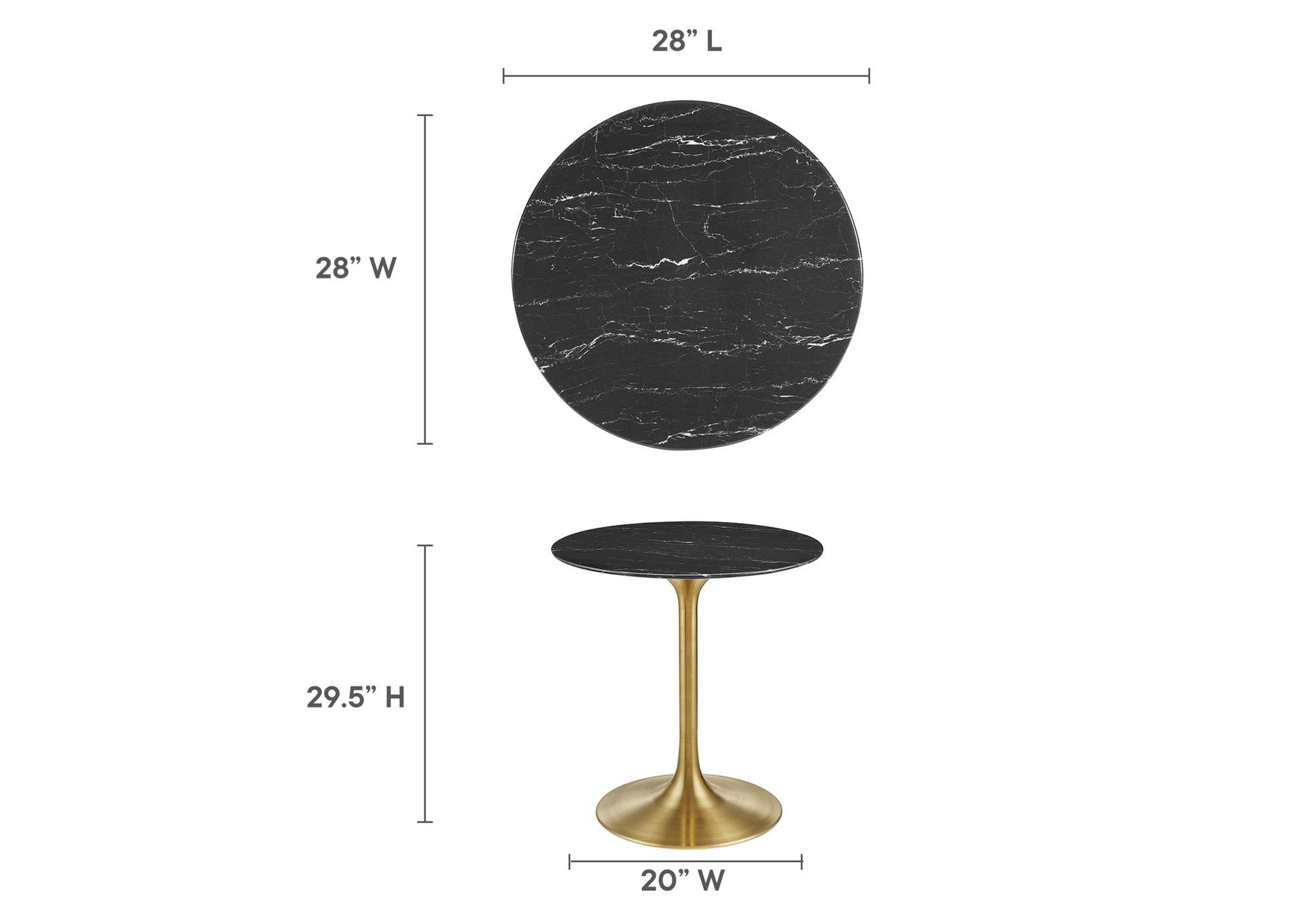 Gold Black Lippa 28" Artificial Marble Dining Table,Modway
