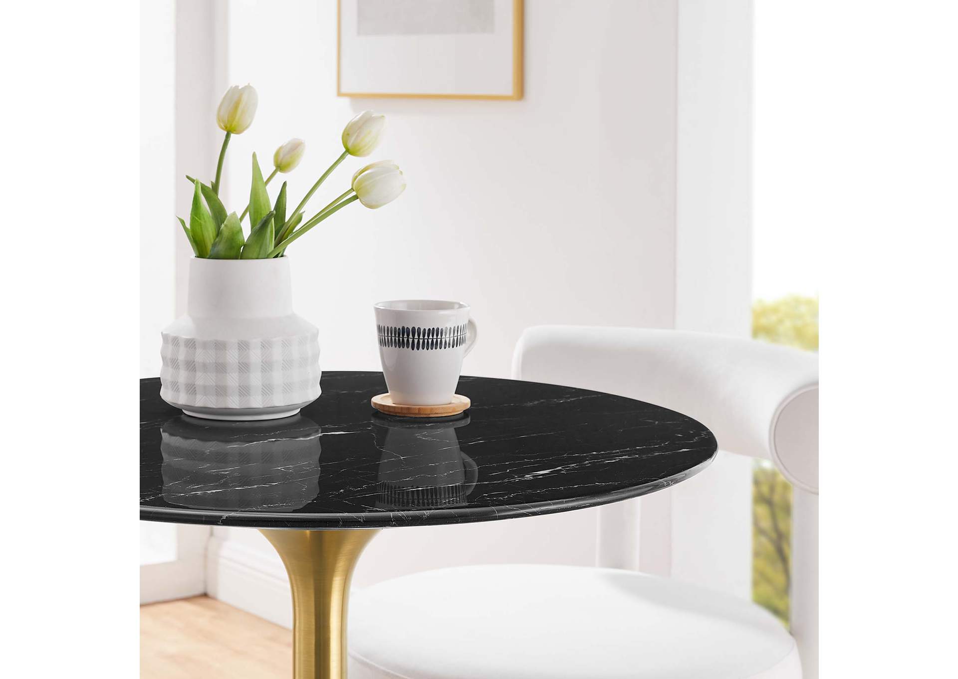 Gold Black Lippa 28" Artificial Marble Dining Table,Modway