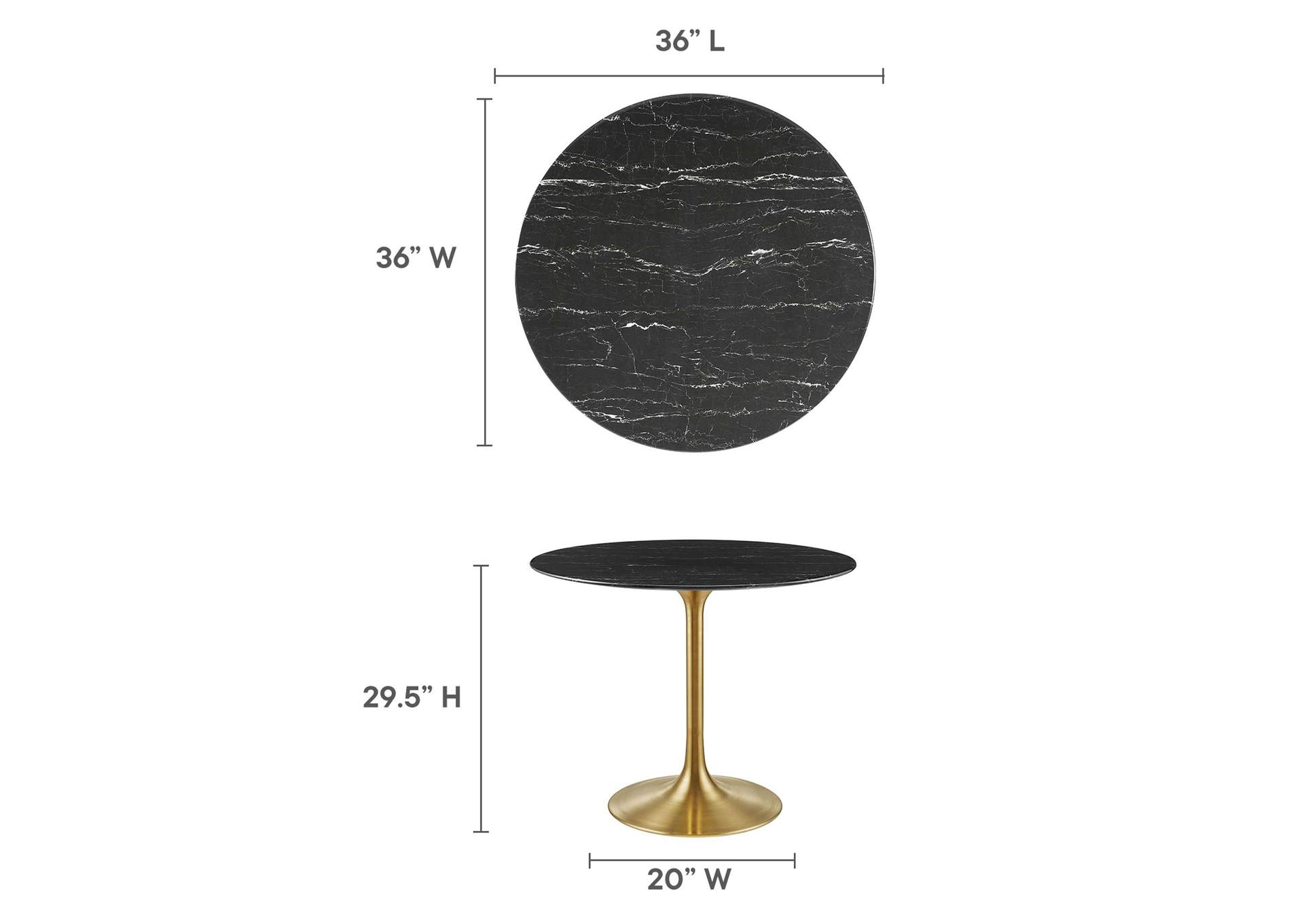 Gold Black Lippa 36" Artificial Marble Dining Table,Modway