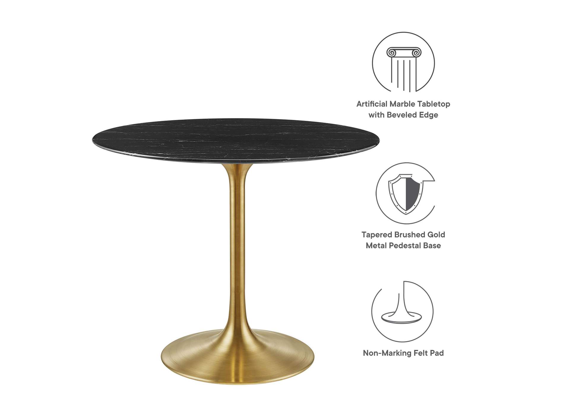 Gold Black Lippa 36" Artificial Marble Dining Table,Modway