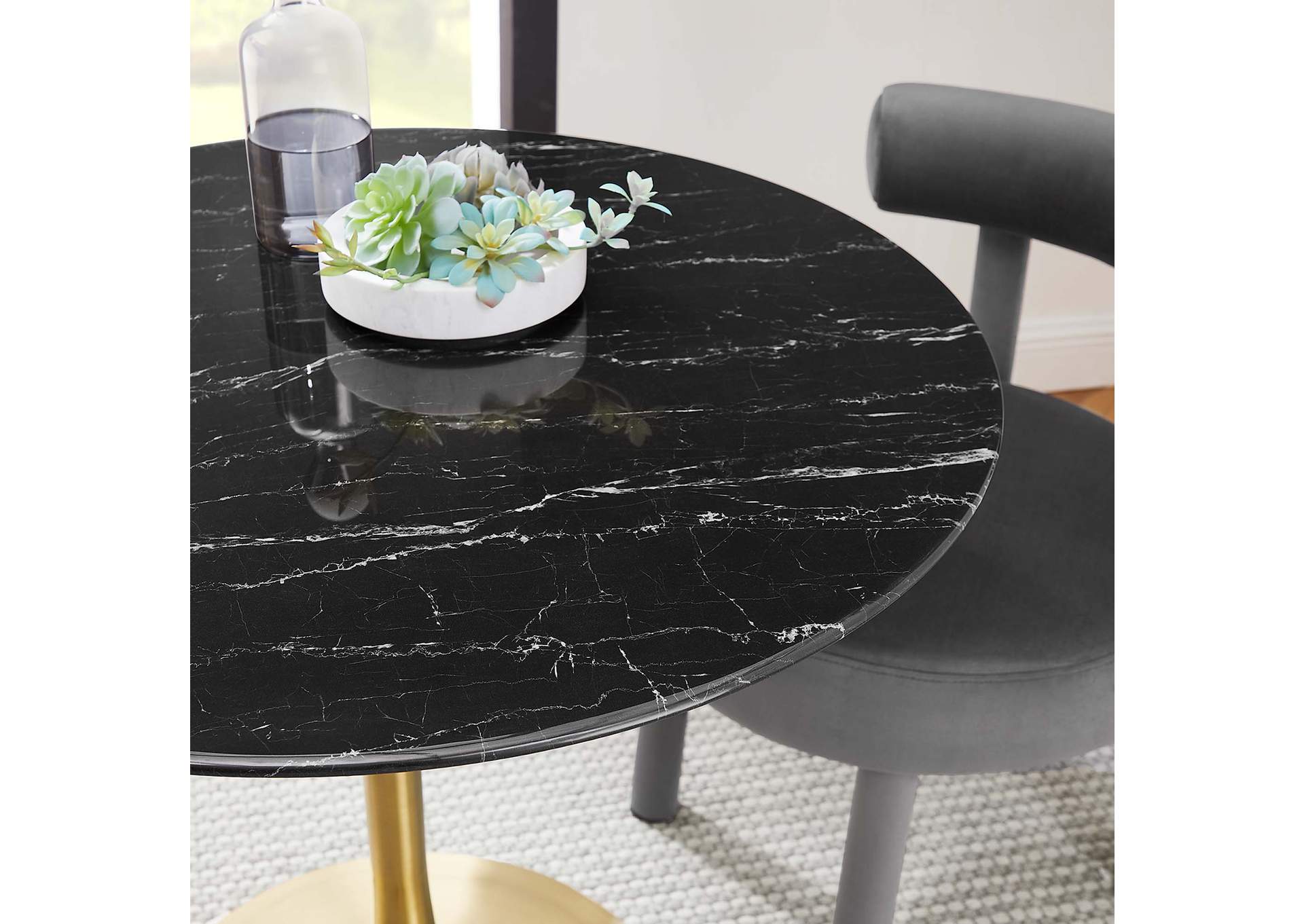 Gold Black Lippa 36" Artificial Marble Dining Table,Modway