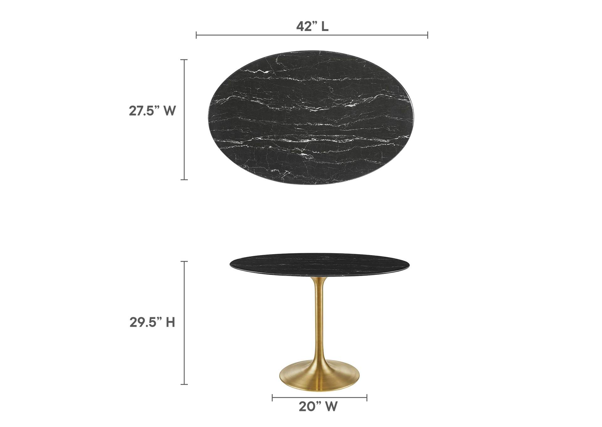 Gold Black Lippa 42"  Oval Artificial Marble Dining Table,Modway