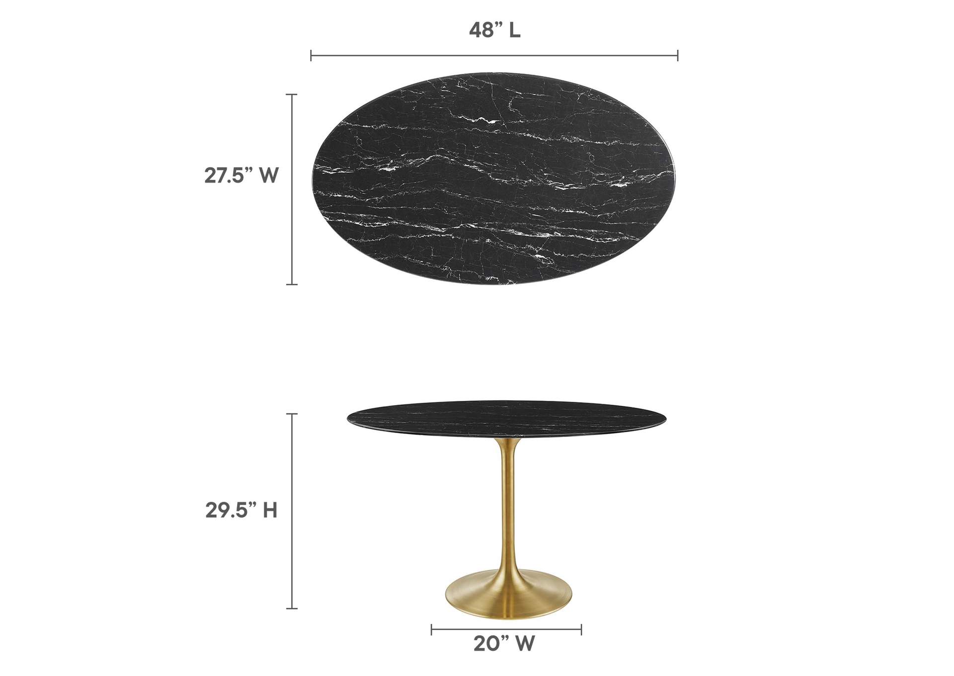 Gold Black Lippa 48"  Oval Artificial Marble Dining Table,Modway