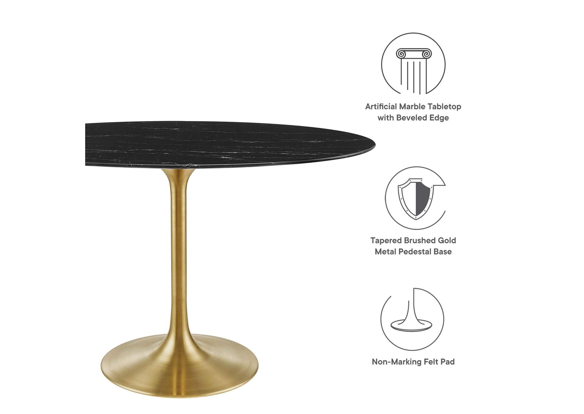 Gold Black Lippa 48"  Oval Artificial Marble Dining Table,Modway