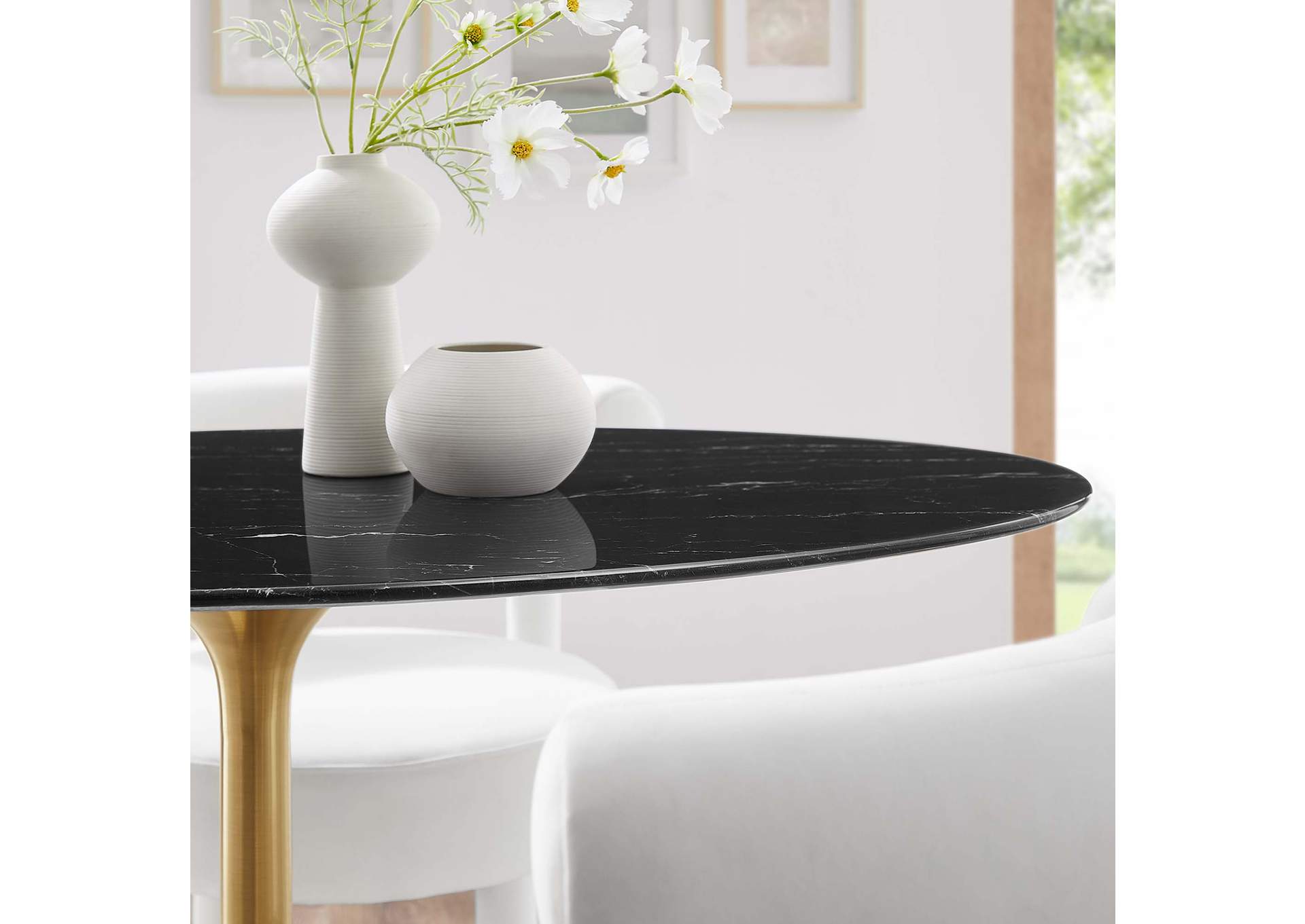 Gold Black Lippa 48"  Oval Artificial Marble Dining Table,Modway