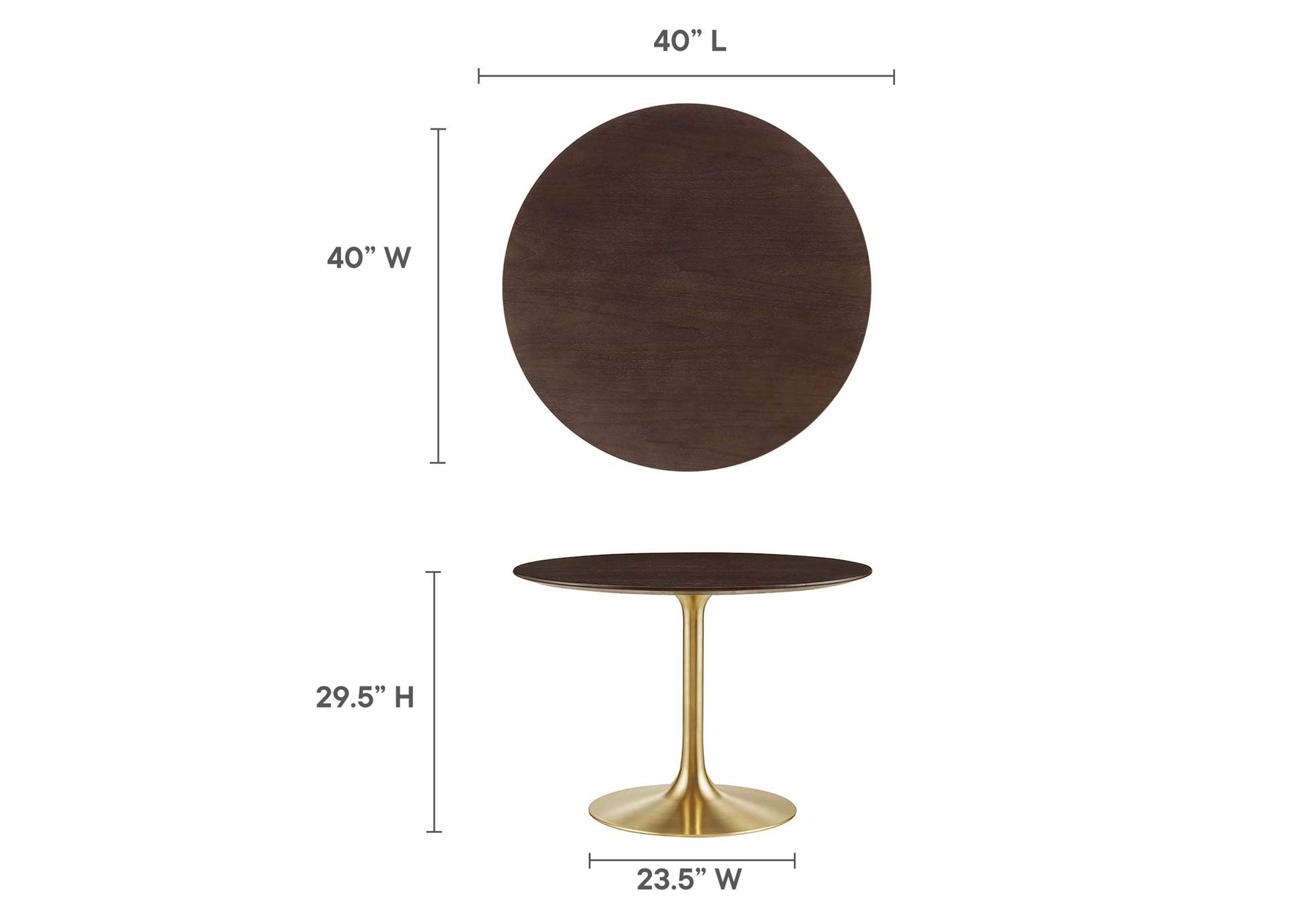 Gold Cherry Walnut Lippa 40" Wood Dining Table,Modway