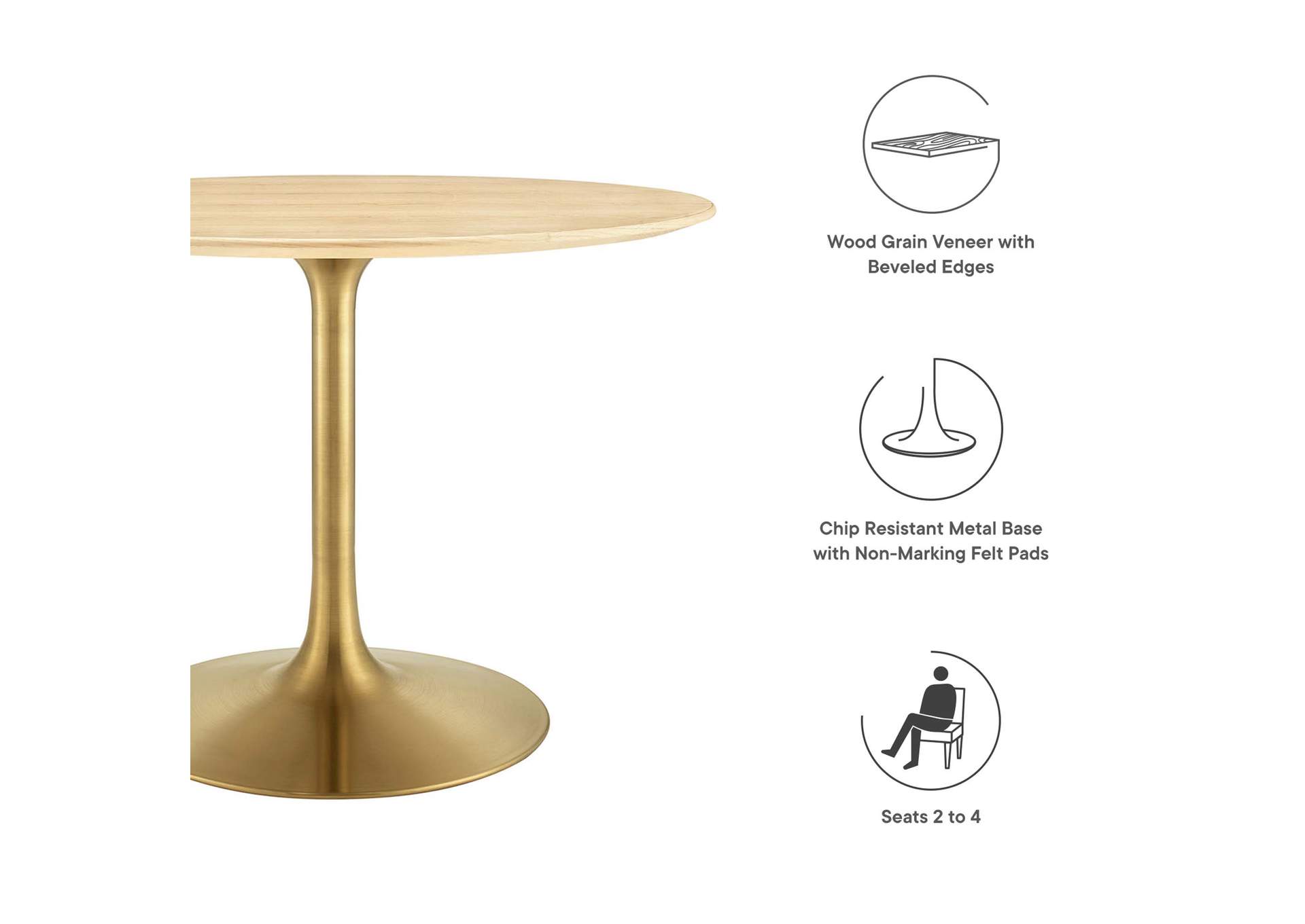 Gold Natural Lippa 40" Wood Dining Table,Modway