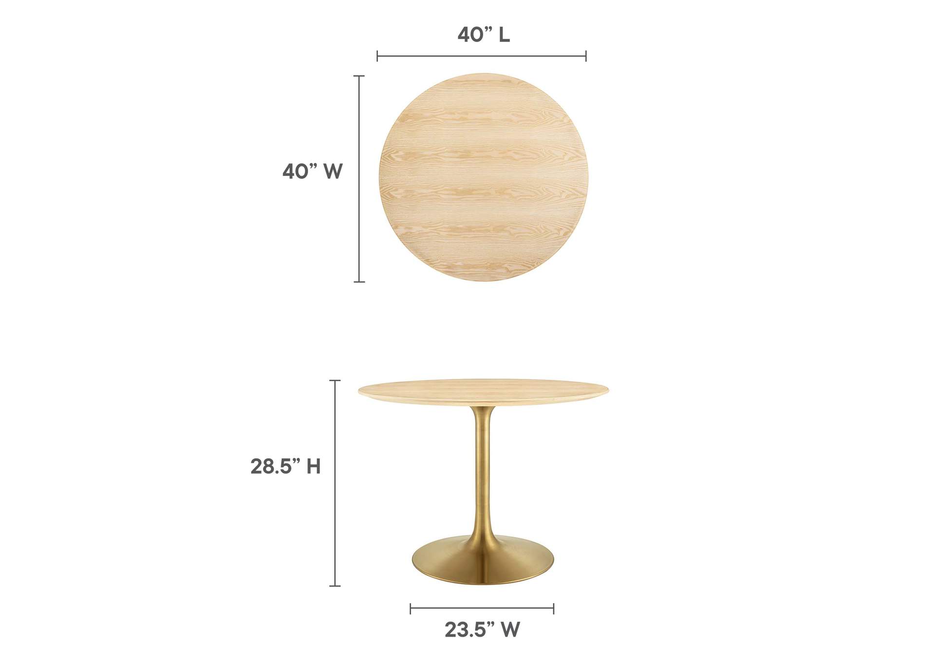 Gold Natural Lippa 40" Wood Dining Table,Modway