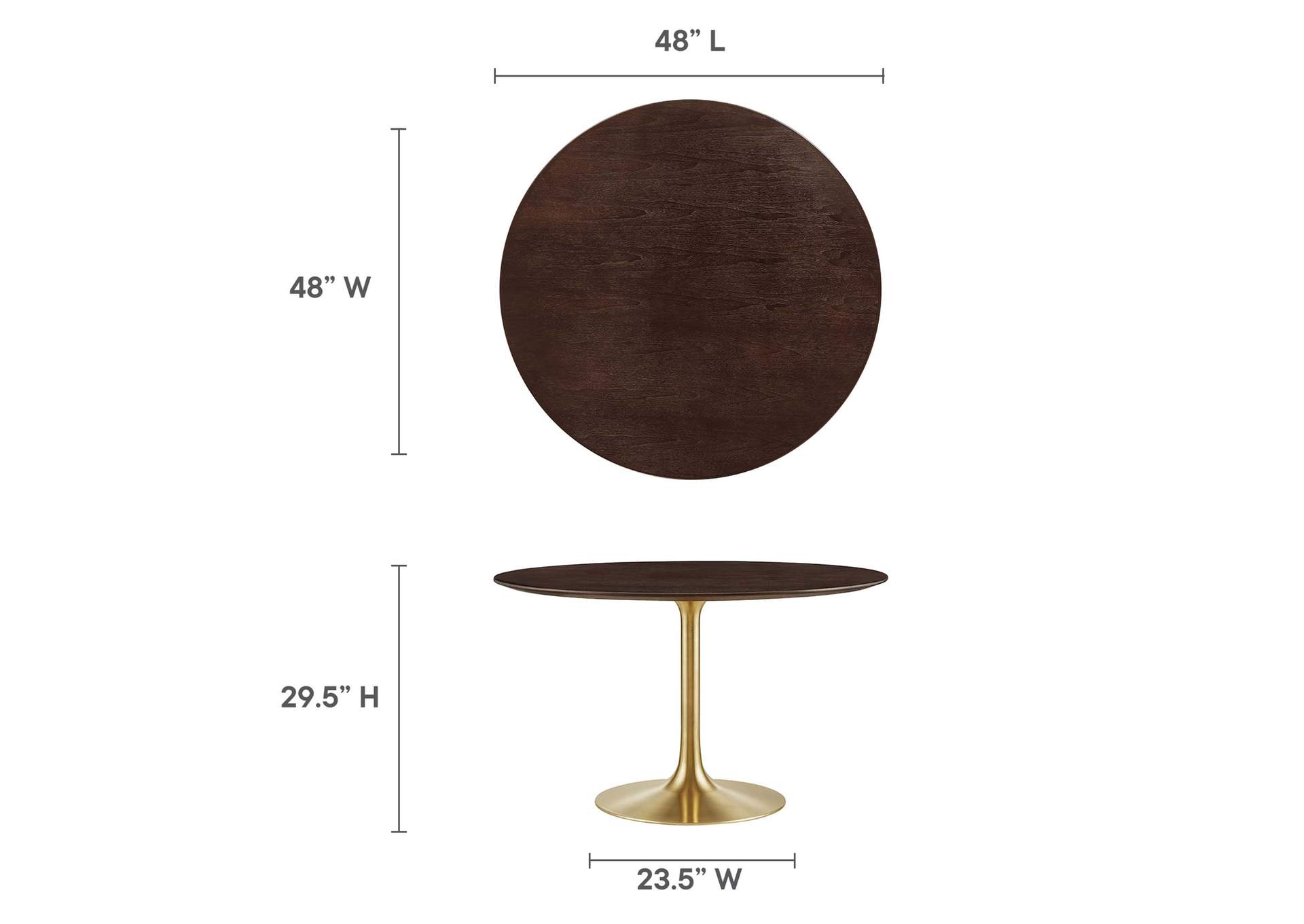Gold Cherry Walnut Lippa 47" Wood Dining Table,Modway
