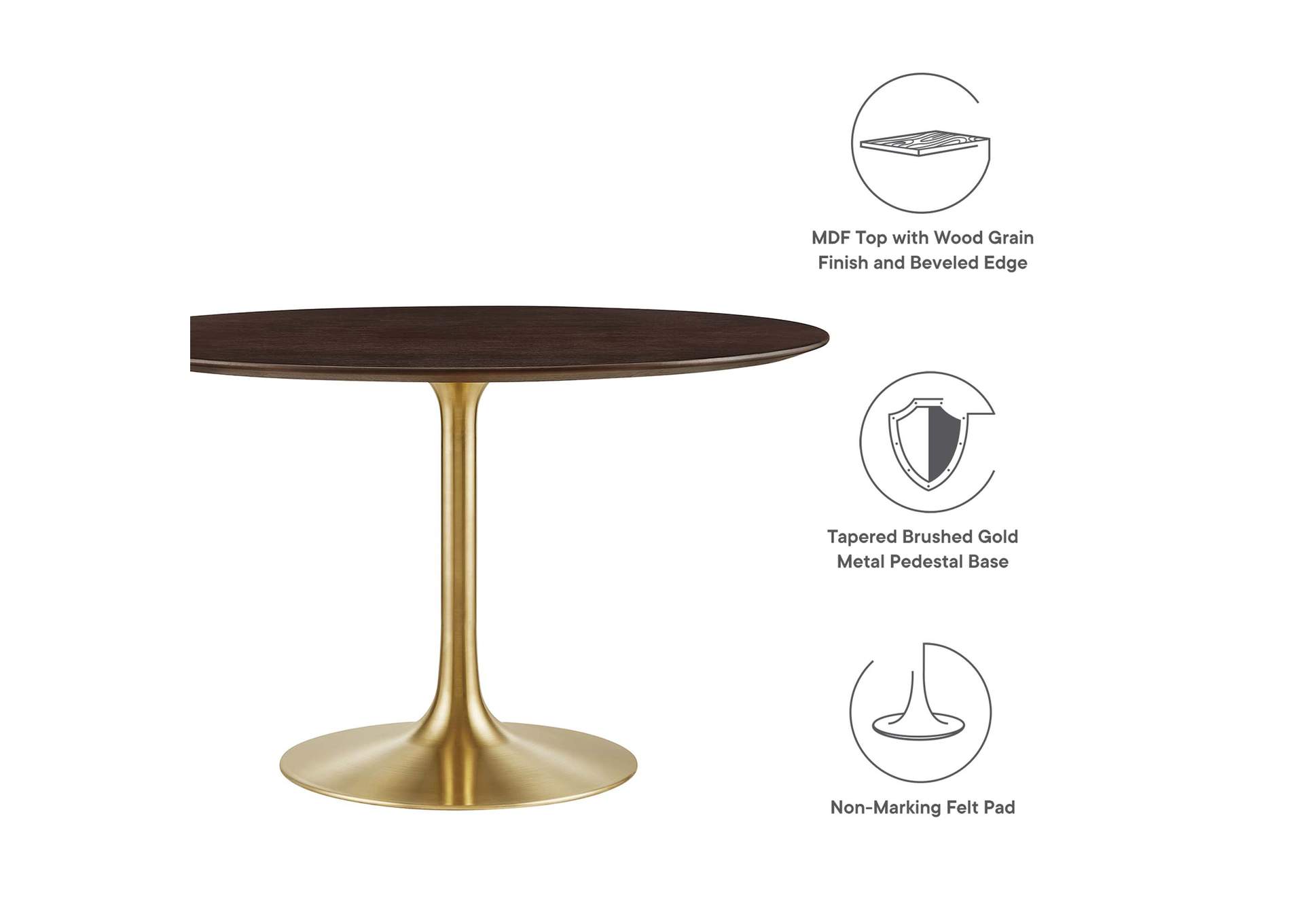 Gold Cherry Walnut Lippa 47" Wood Dining Table,Modway