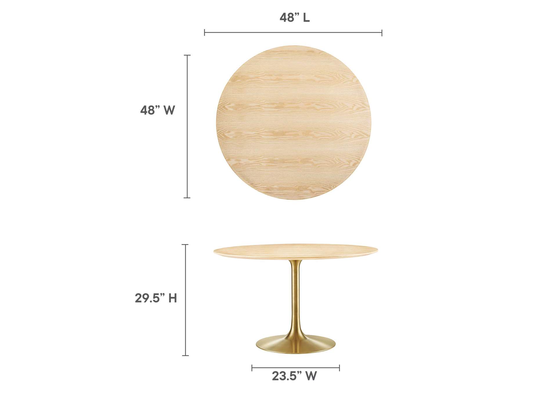 Gold Natural Lippa 47" Wood Dining Table,Modway