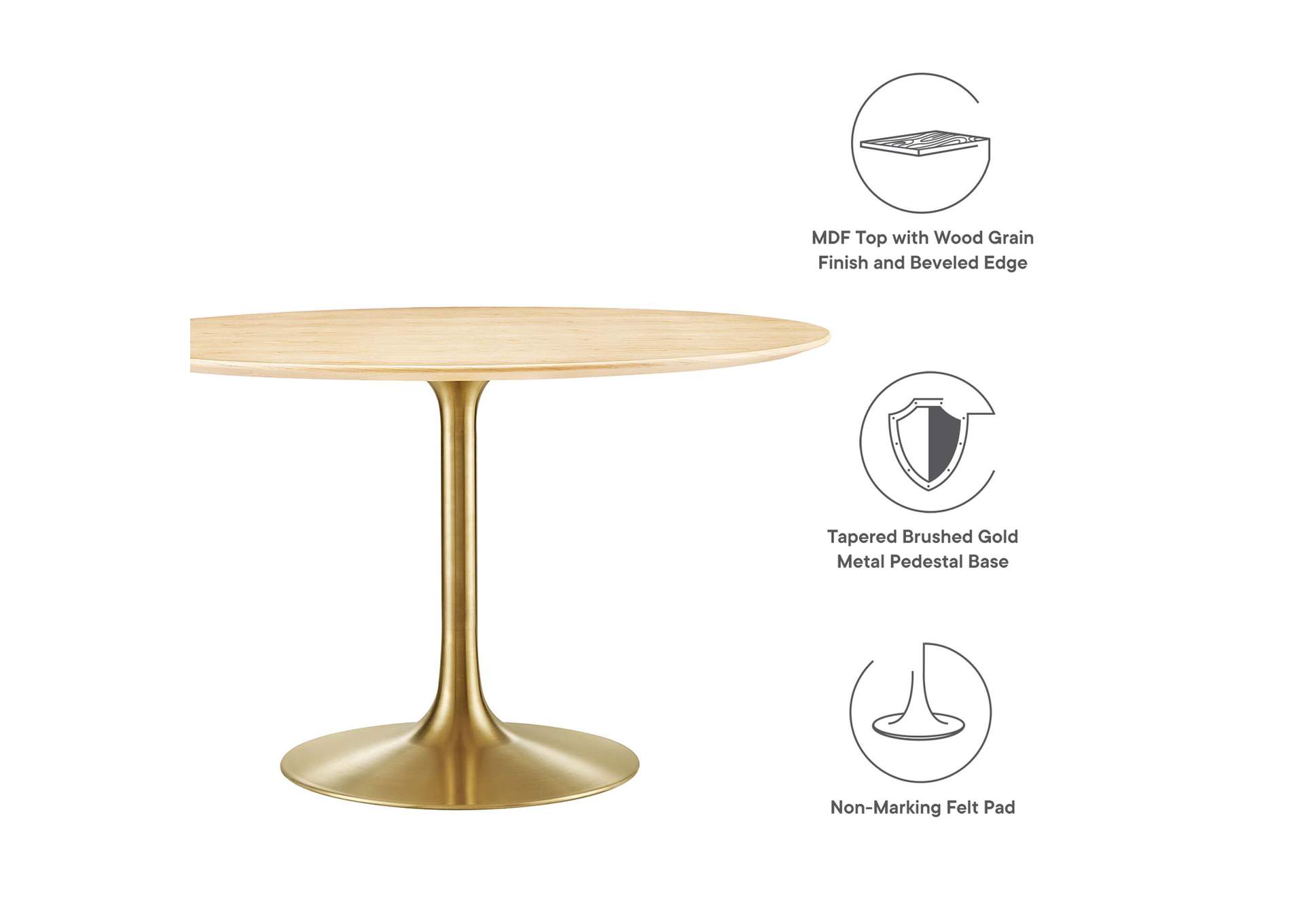 Gold Natural Lippa 47" Wood Dining Table,Modway