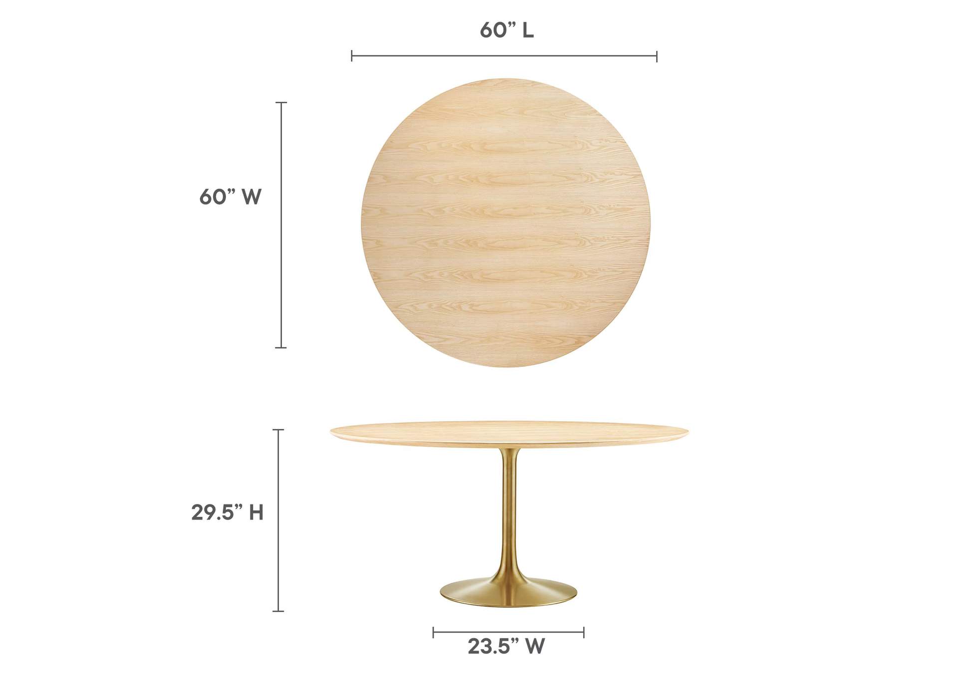 Gold Natural Lippa 60" Wood Dining Table,Modway