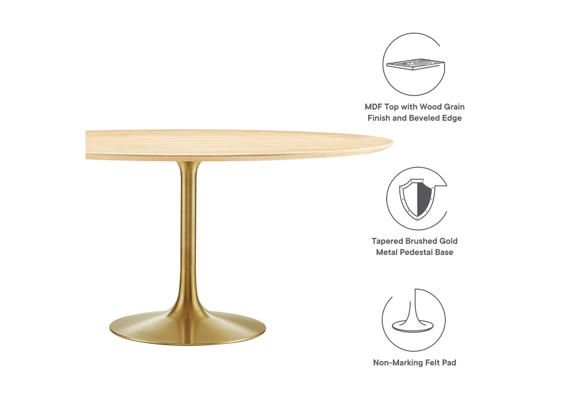 Gold Natural Lippa 60" Wood Dining Table,Modway
